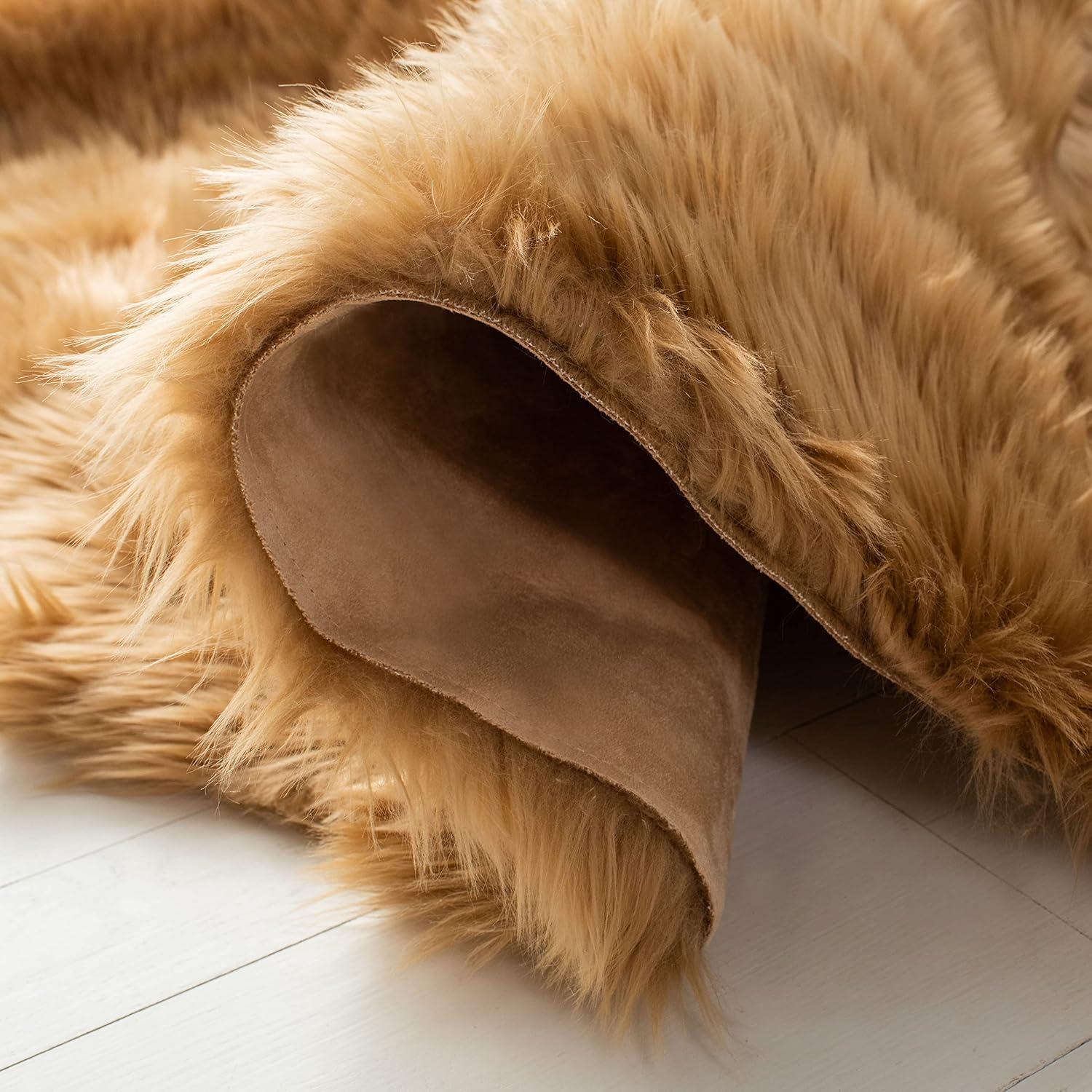 SAFAVIEH Faux Sheep Skin Jadyn Animal Area Rug, Camel, 3' x 5'