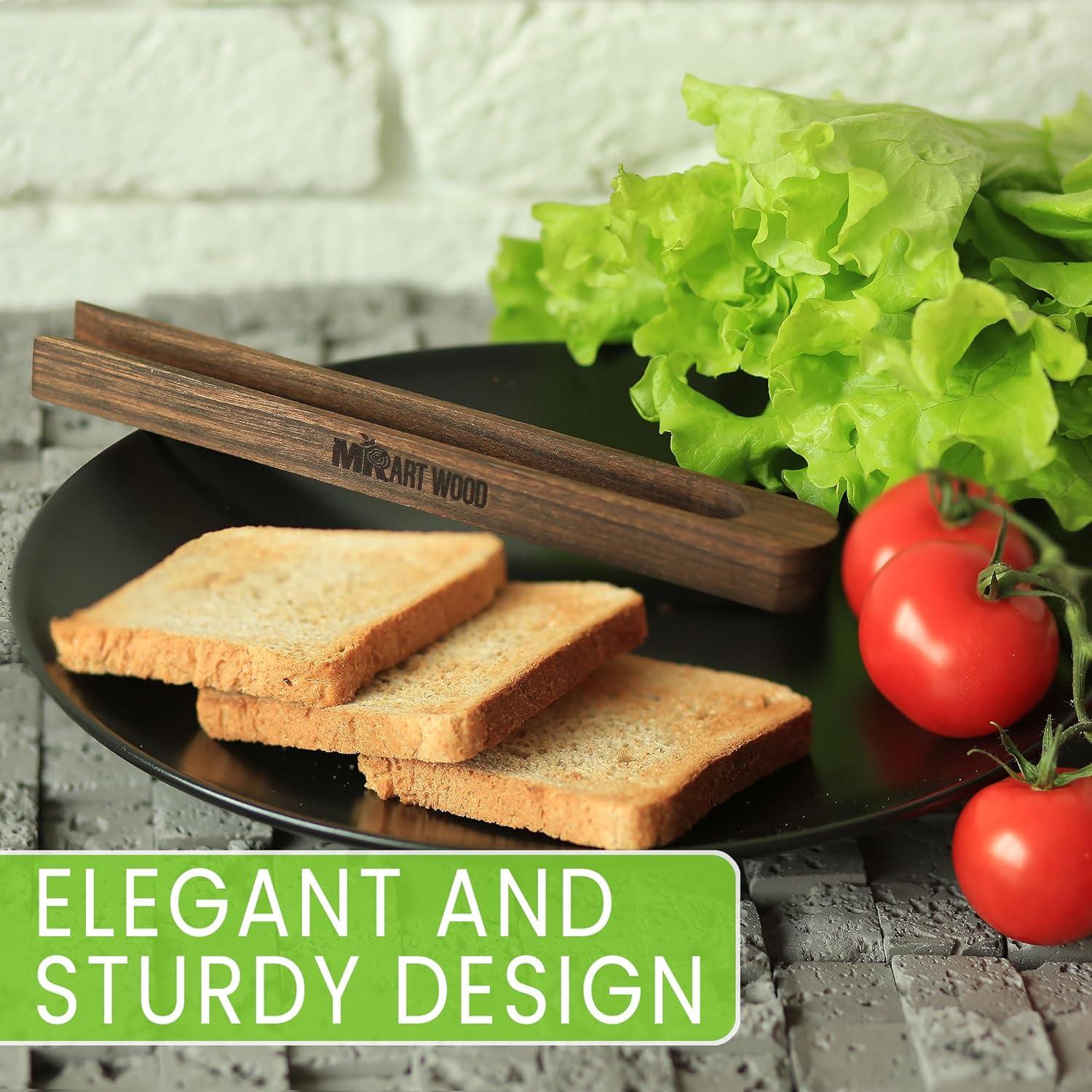 Magnetic Walnut Wooden Toaster Tongs | 8.7-Inch Kitchen Tongs for Cooking, Bread, Bacon, Bagels, and Muffins | Non-Toxic Design, A Durable Alternative to Bamboo, Perfect for Toaster, BBQ, and Grilling