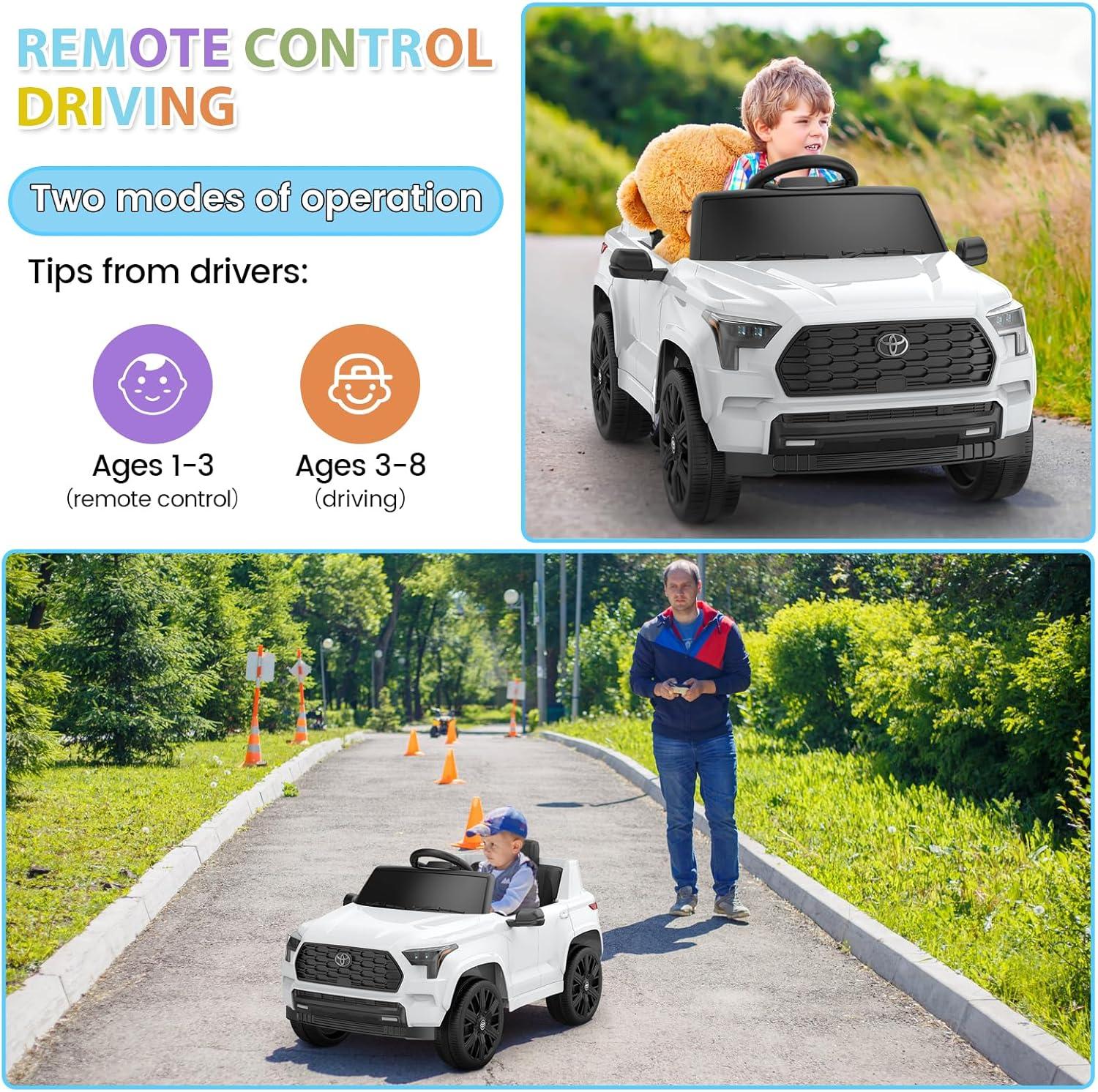 12V Ride on Truck Car, Licensed Toyota Kid Cars Battery Powered Kids Electric Vehicles, Ride on Toys with Remote Control, Spring Suspension, LED Lights, Music, 3 Speeds