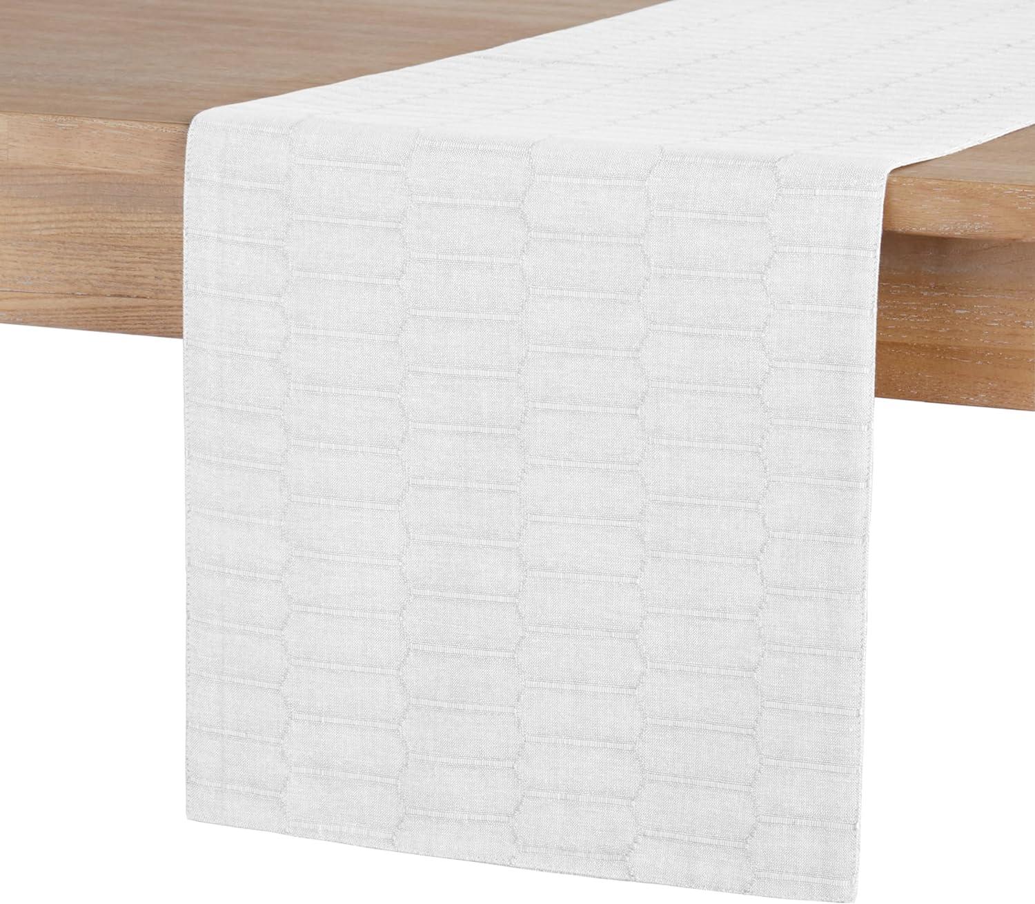 White Honeycomb Cotton-Polyester Reversible Table Runner