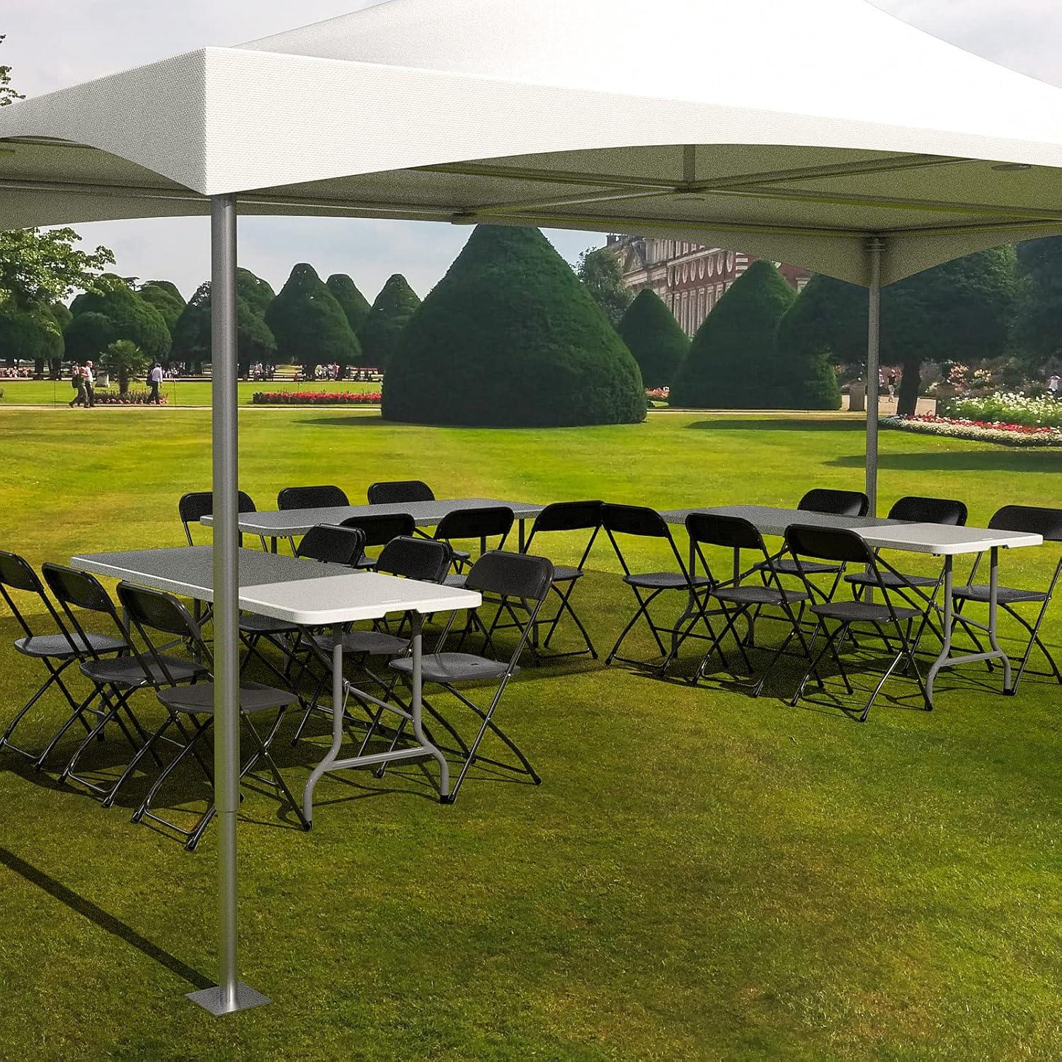 Set of 4 Black Plastic Folding Chairs with Steel Frame