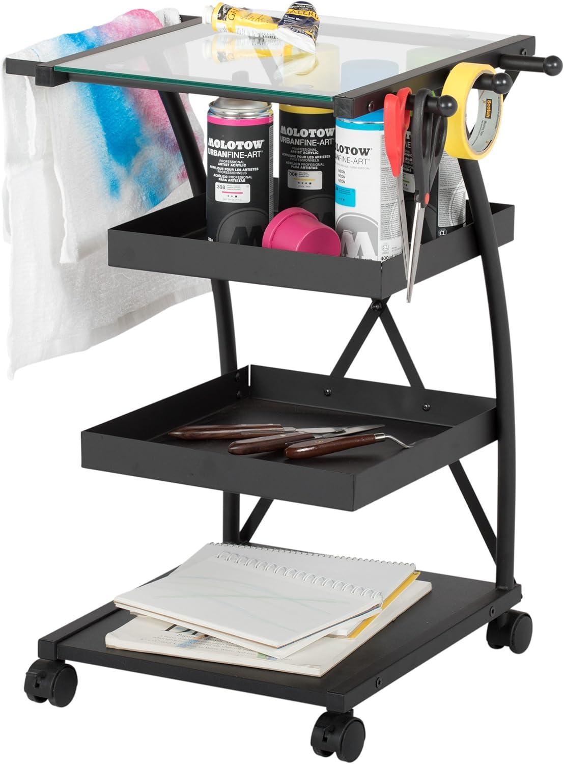 Triflex Charcoal Black & Clear Glass 4-Tier Mobile Organizer Cart