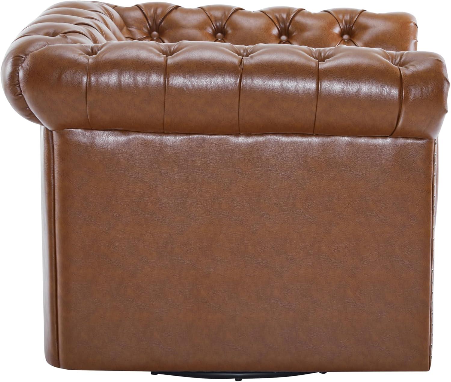 Christopher Knight Home Swivel Scrolled Armchair, Nailhead Accent Chair, Comfortable Single Sofa Chair with Tufted Button Backrest Design, Cognac
