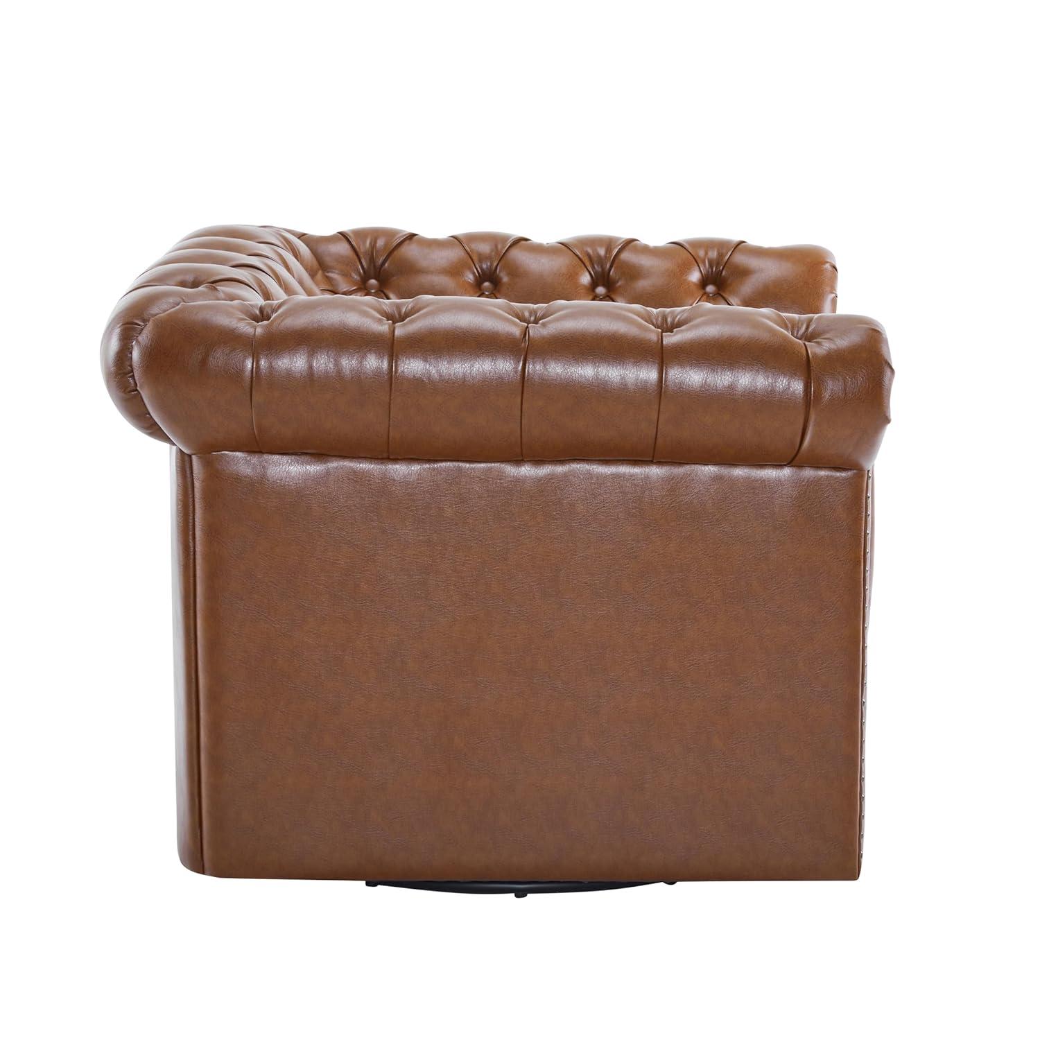 Christopher Knight Home Swivel Scrolled Armchair, Nailhead Accent Chair, Comfortable Single Sofa Chair with Tufted Button Backrest Design, Cognac