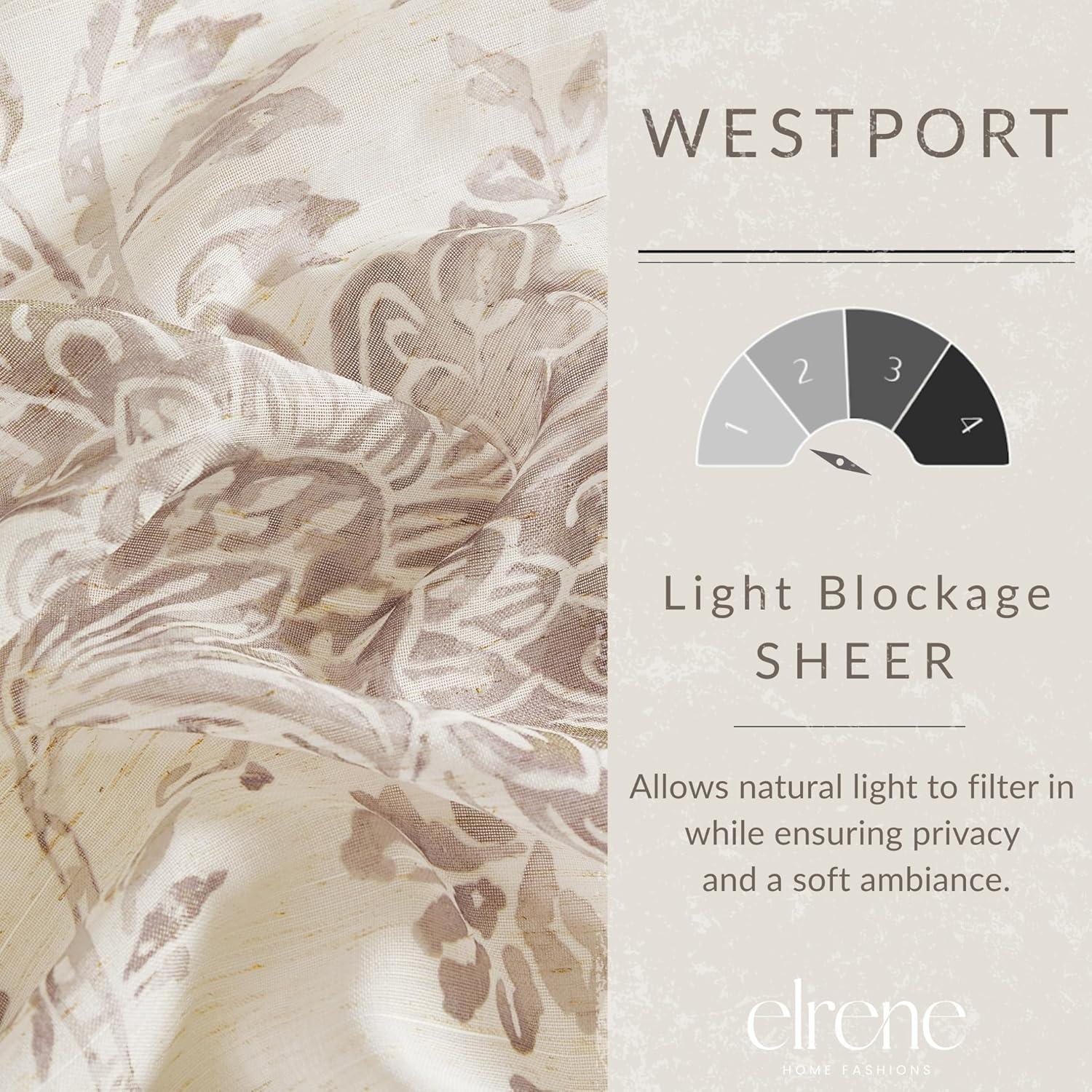 Westport Floral Tie-Top Cottagecore Sheer Single Window Curtain Panel - 52" x 95" - Flax - Elrene Home Fashions