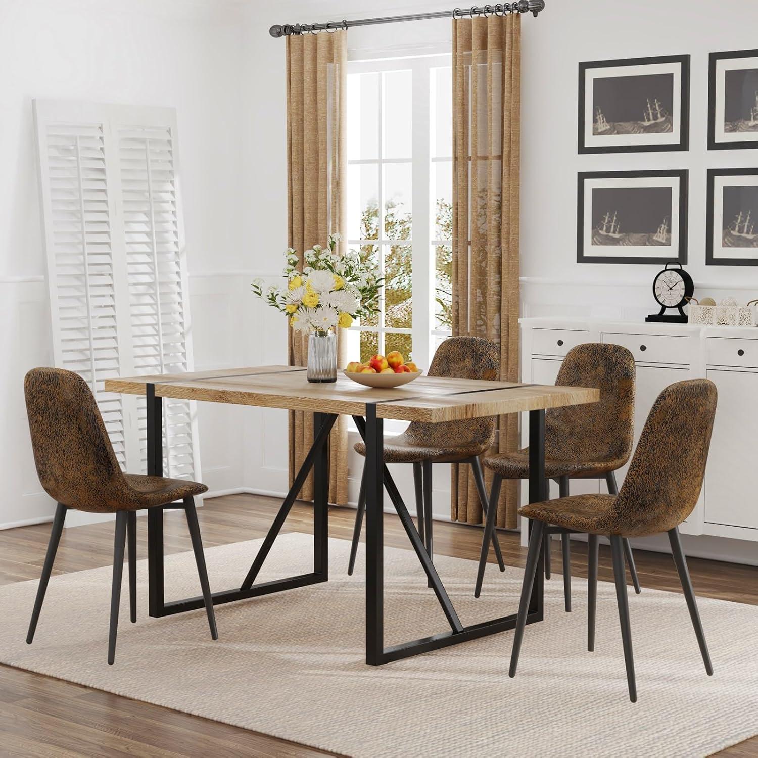 Modern Industrial 5-Piece Light Brown Wood Dining Set