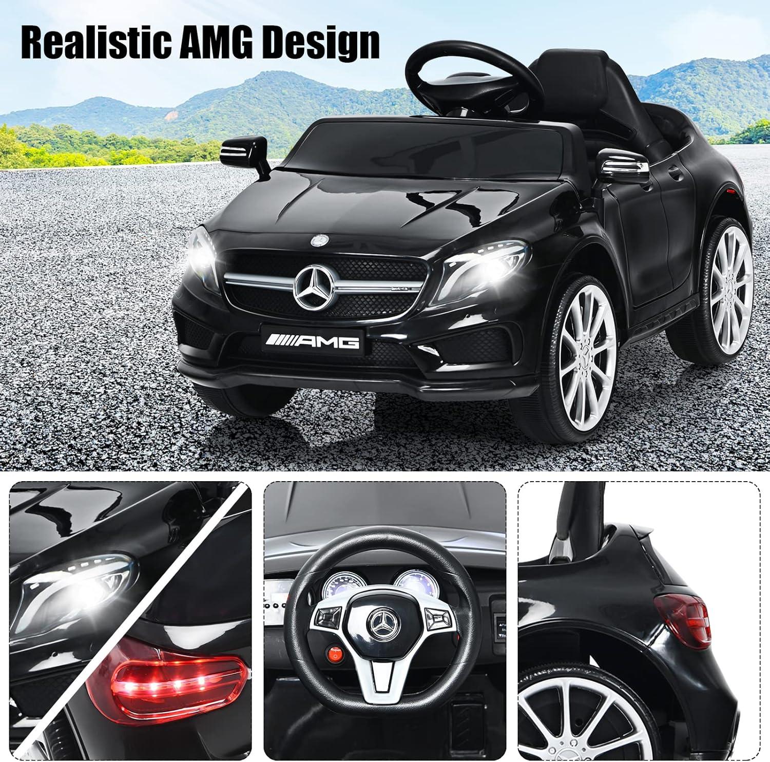 OLAKIDS 12V Electric Kids Ride On Car, Licensed Mercedes Benz GLA45 Toy Car with Remote Control, MP3 Plug, USB, 2 Speeds, LED Lights, Battery Powered Toy Vehicle for Toddler Children (Black)