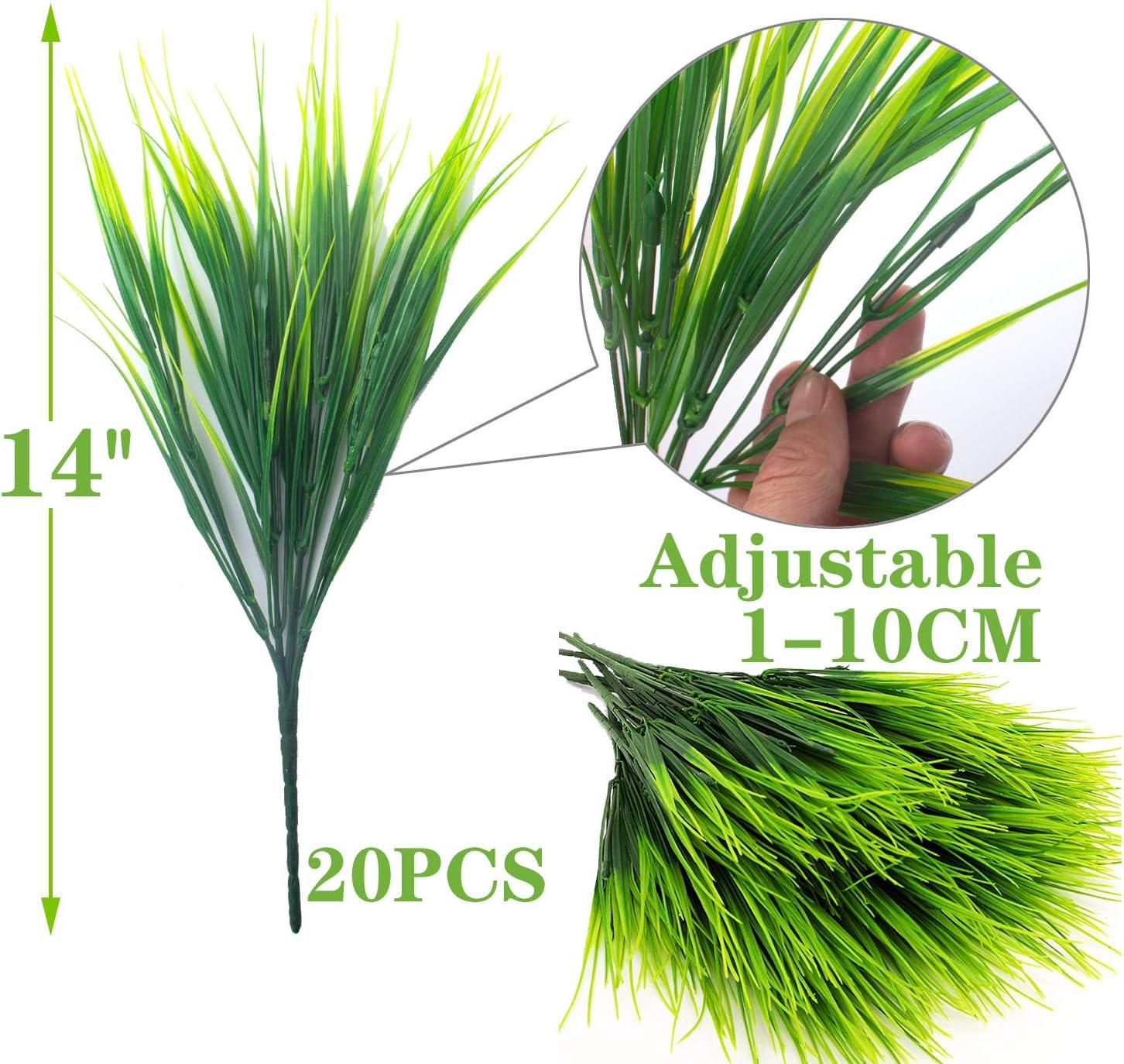 20 Bundles Artificial Outdoor Plants, Fake Wheat Grass Greenery Shrubs UV Resistant Faux Plastic Plants Garden Porch Window Box Décor (Grass)