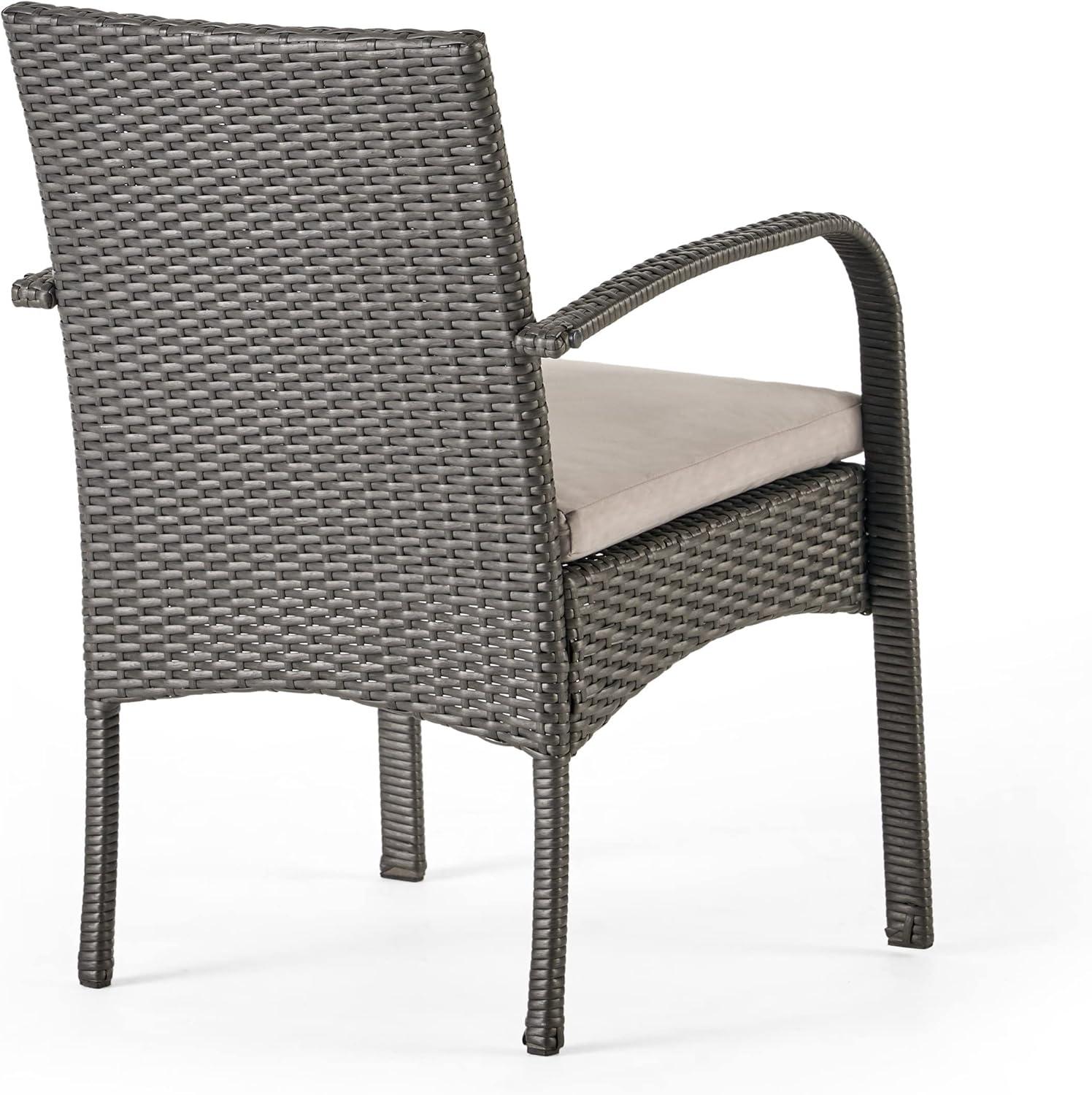 GDF Studio Triton Outdoor Acacia Wood and Wicker 6 Piece Dining Set with Bench, Light Gray Sandblasted and Gray