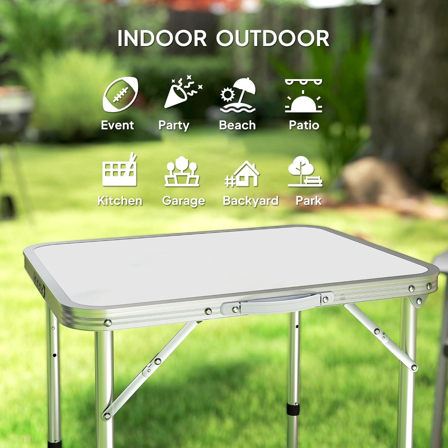 Outsunny 23" Folding Camping Table Beach Table with Height Adjustability, Lightweight Portable Table with Handle, Outdoor Folding Table Accessory