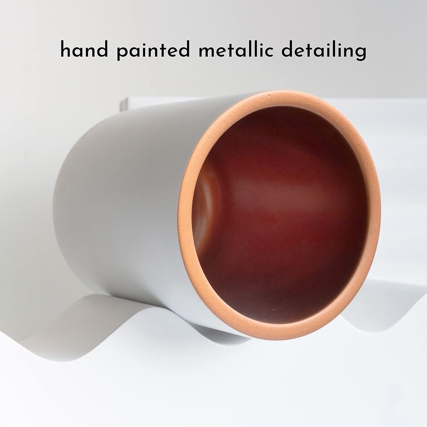 STYLED SETTINGS White Ceramic Utensil Holder with Interior Copper Finish - Large and Sturdy Spatula Holder - Rose Gold Kitchen Accessories, Stylish Countertop Utensil Organizer