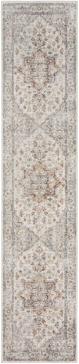 Nourison Astra Machine Washable Vintage Medallion Indoor Bathroom, Kitchen Runner Rug Grey/Multi 2'2" x 12'