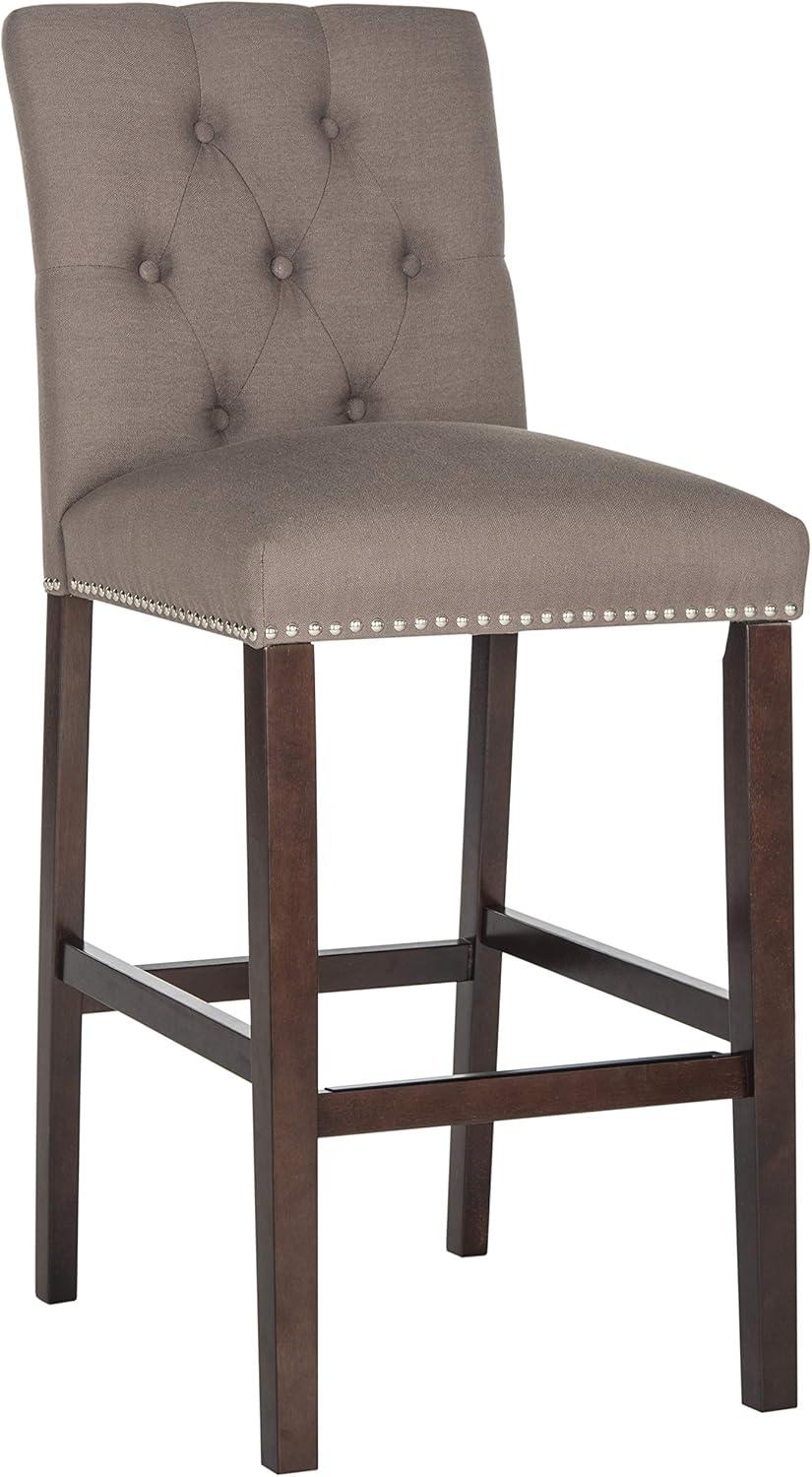 Transitional Espresso and Dark Taupe Bar Stools with Silver Nailheads (Set of 2)