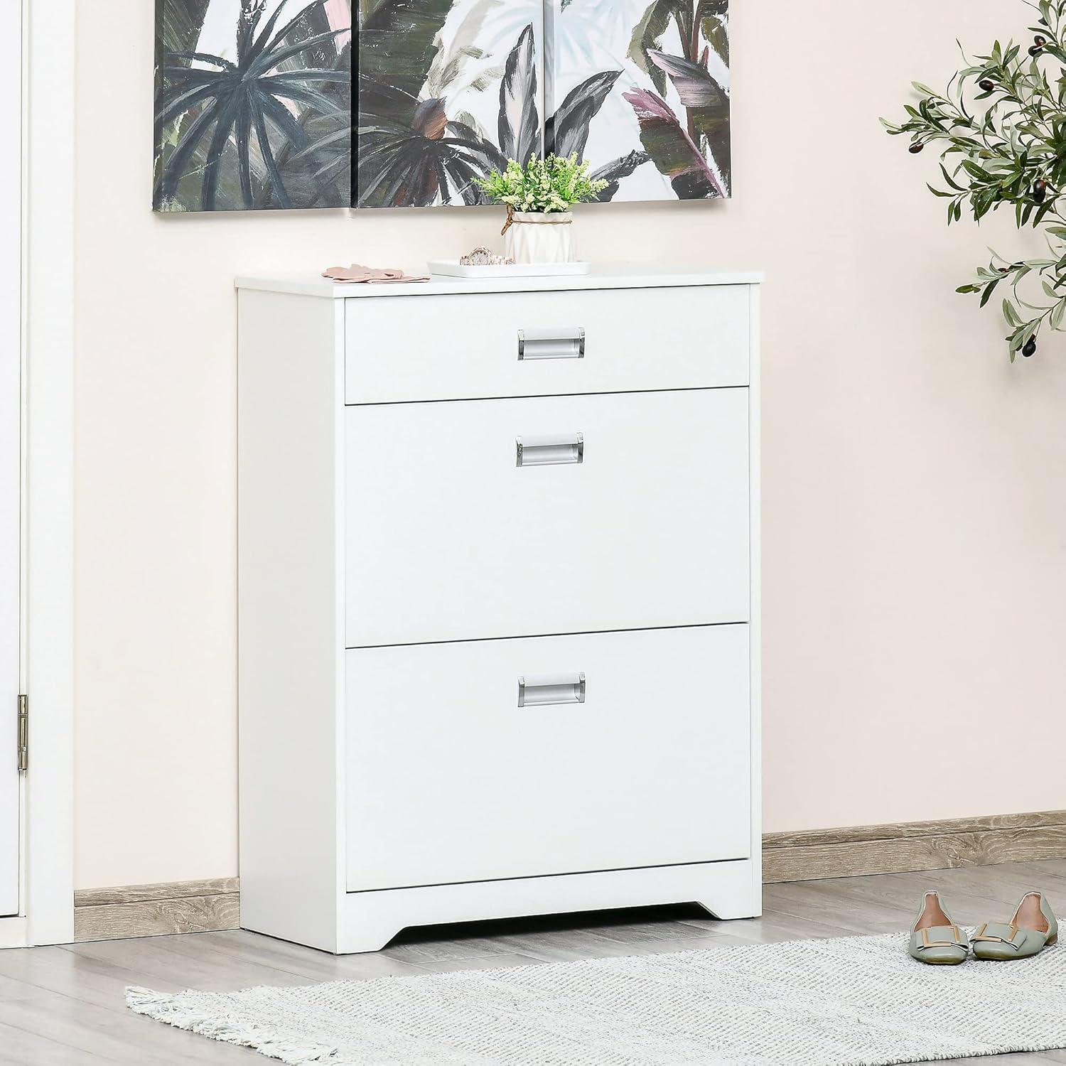 HOMCOM Adjustable Shelf Modern Shoe Cabinet with 2 Flip Doors, White, 46.2 lbs