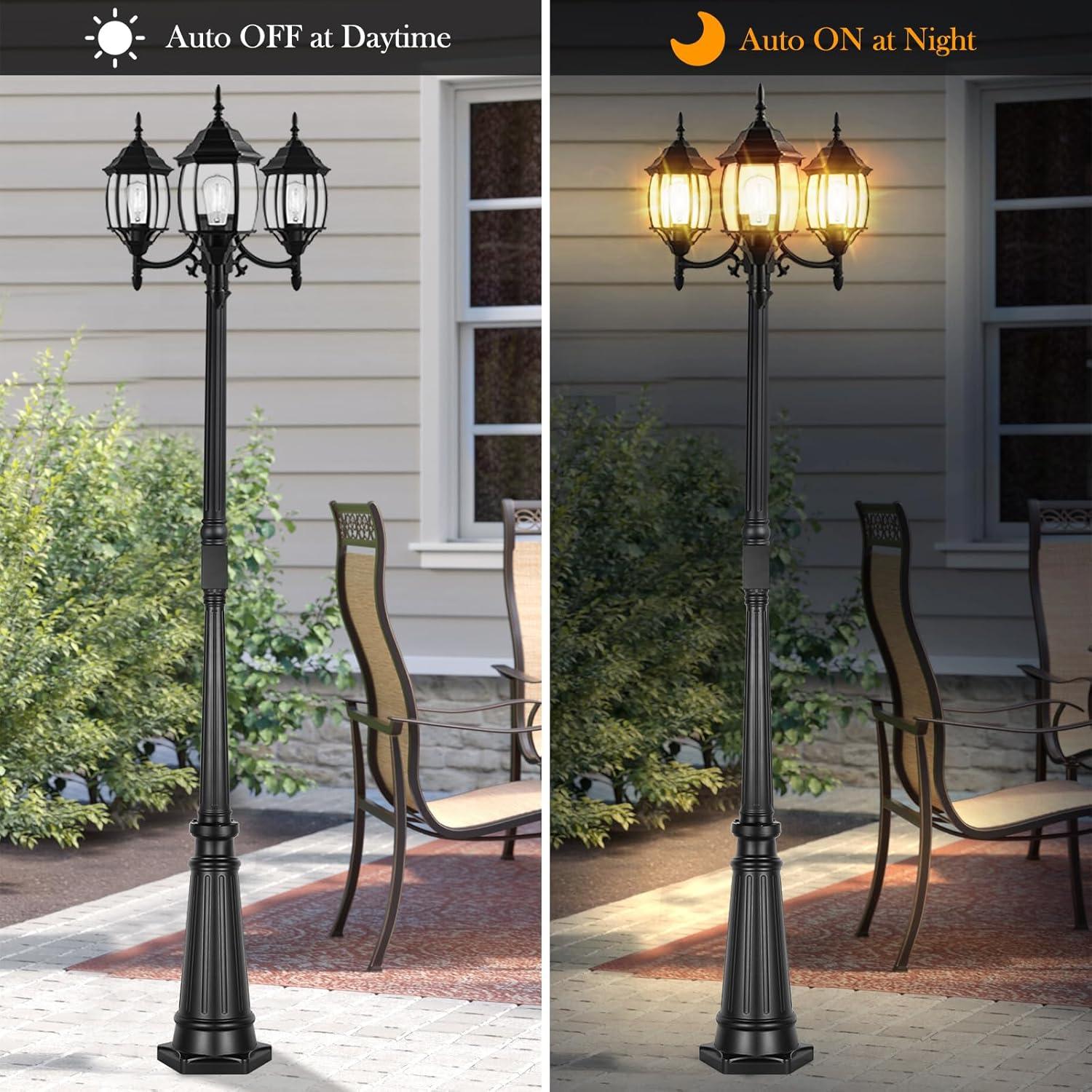 Matte Black 3-Light Outdoor Lamp Post with Clear Glass