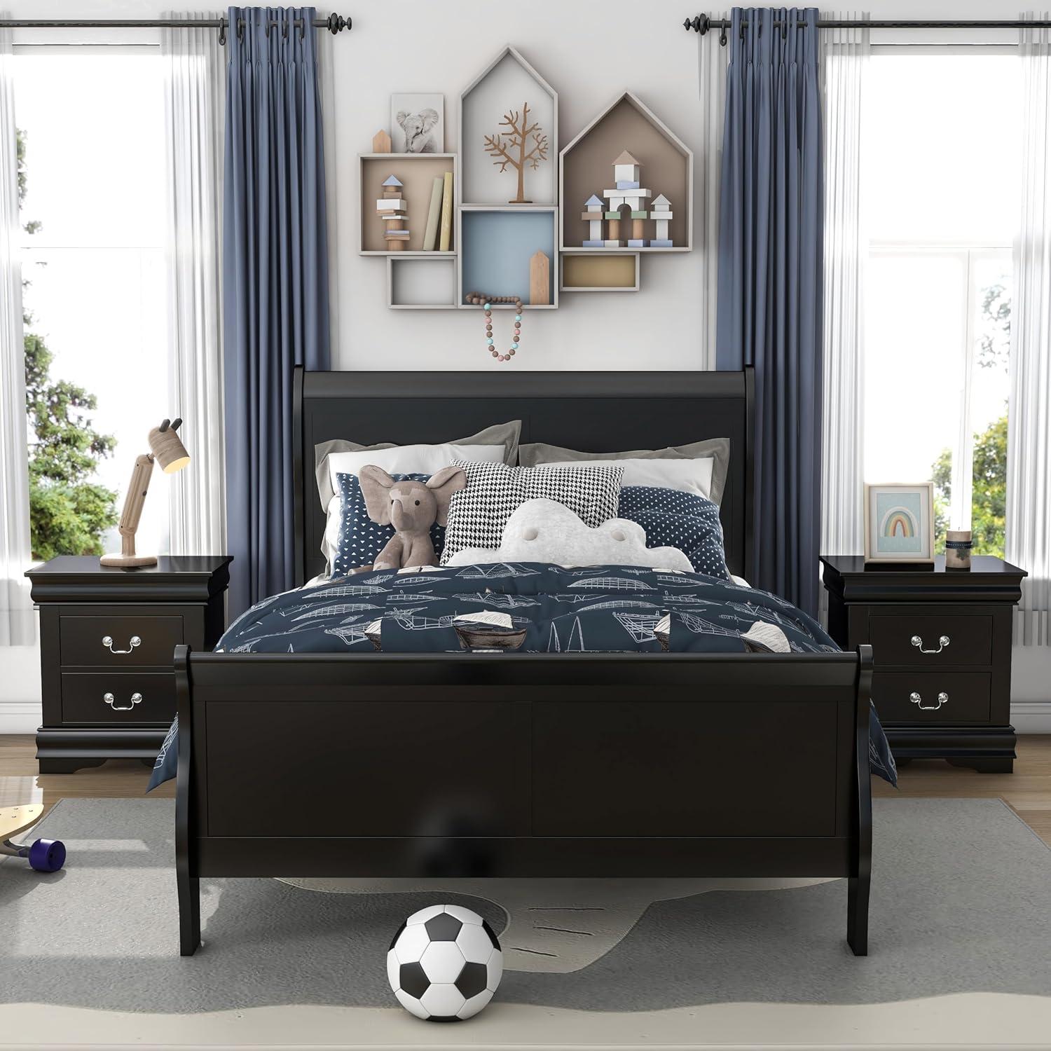 Furniture of America Toni Transitional Solid Wood Panel Twin Bed in Black