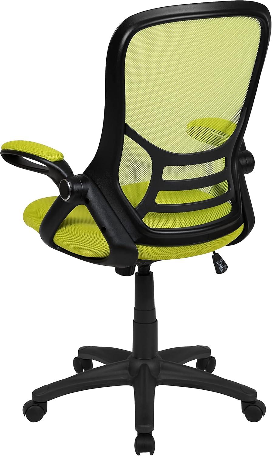 Flash Furniture High Back Green Mesh Ergonomic Swivel Office Chair with Black Frame and Flip-up Arms