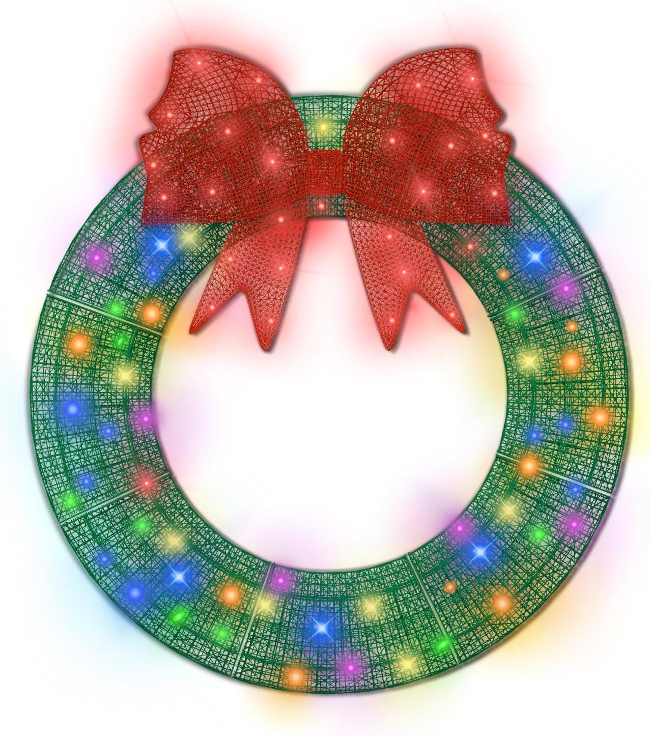 48-Inch Green and Red LED Lighted Outdoor Christmas Wreath