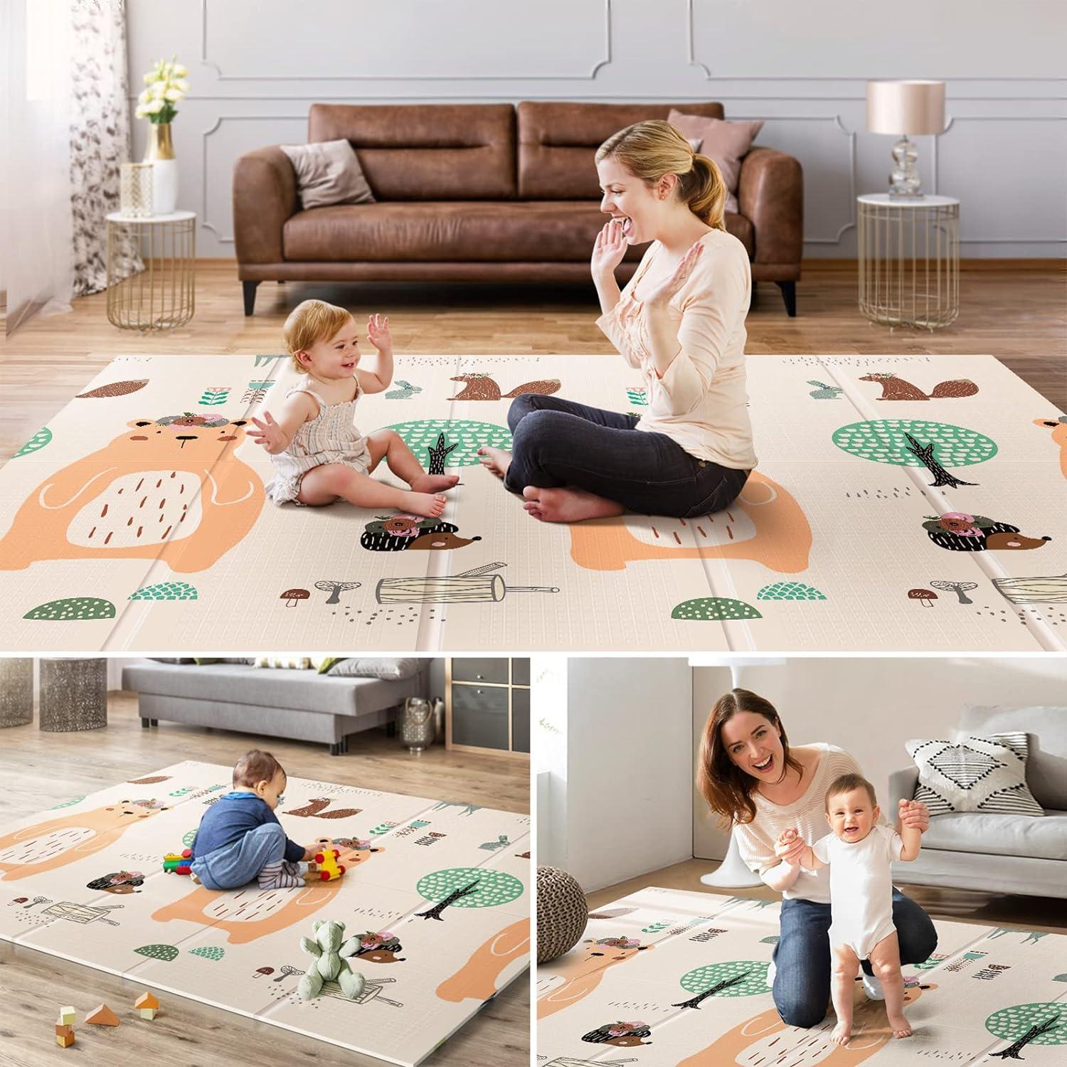 Extra Large Foldable Bear Print Foam Baby Play Mat