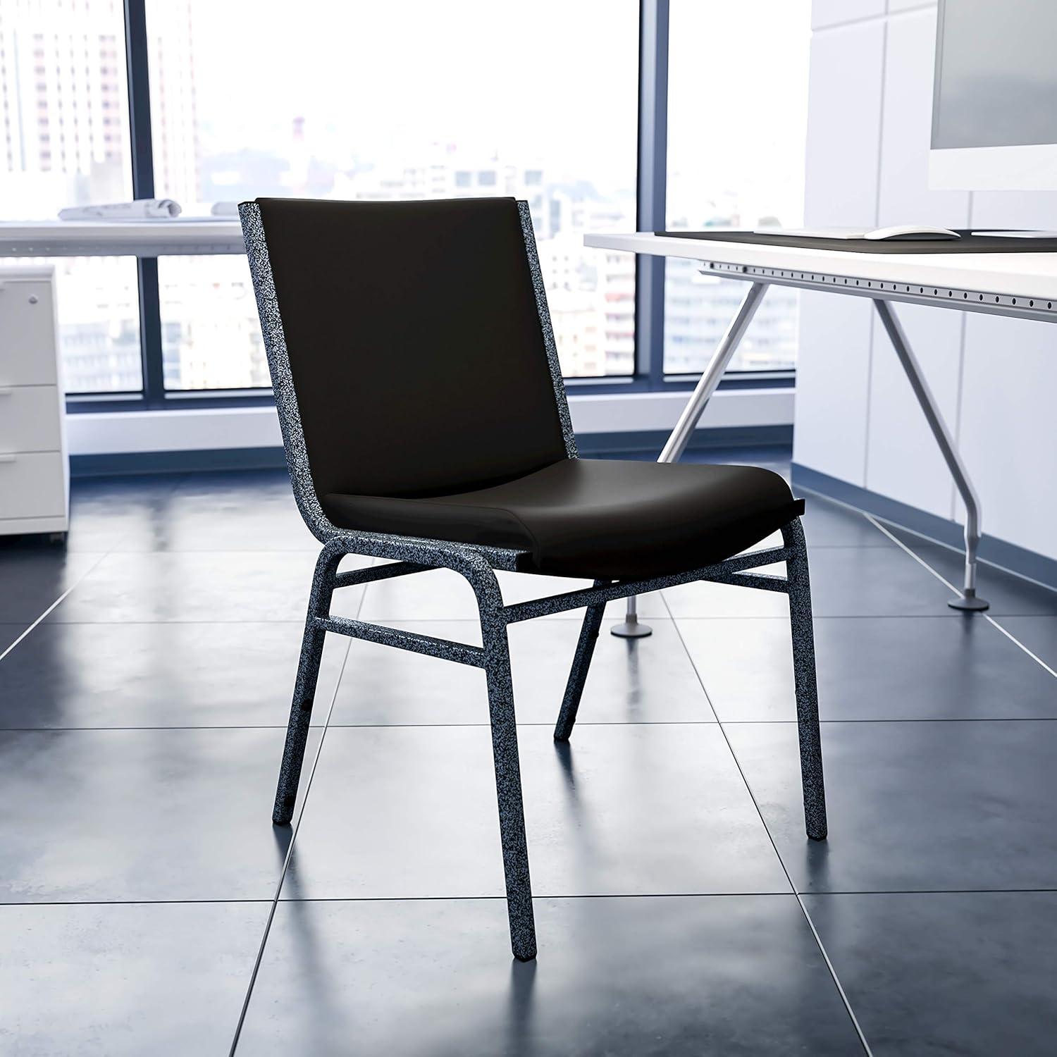 Contemporary Black Vinyl & Alloy Steel Stacking Chair