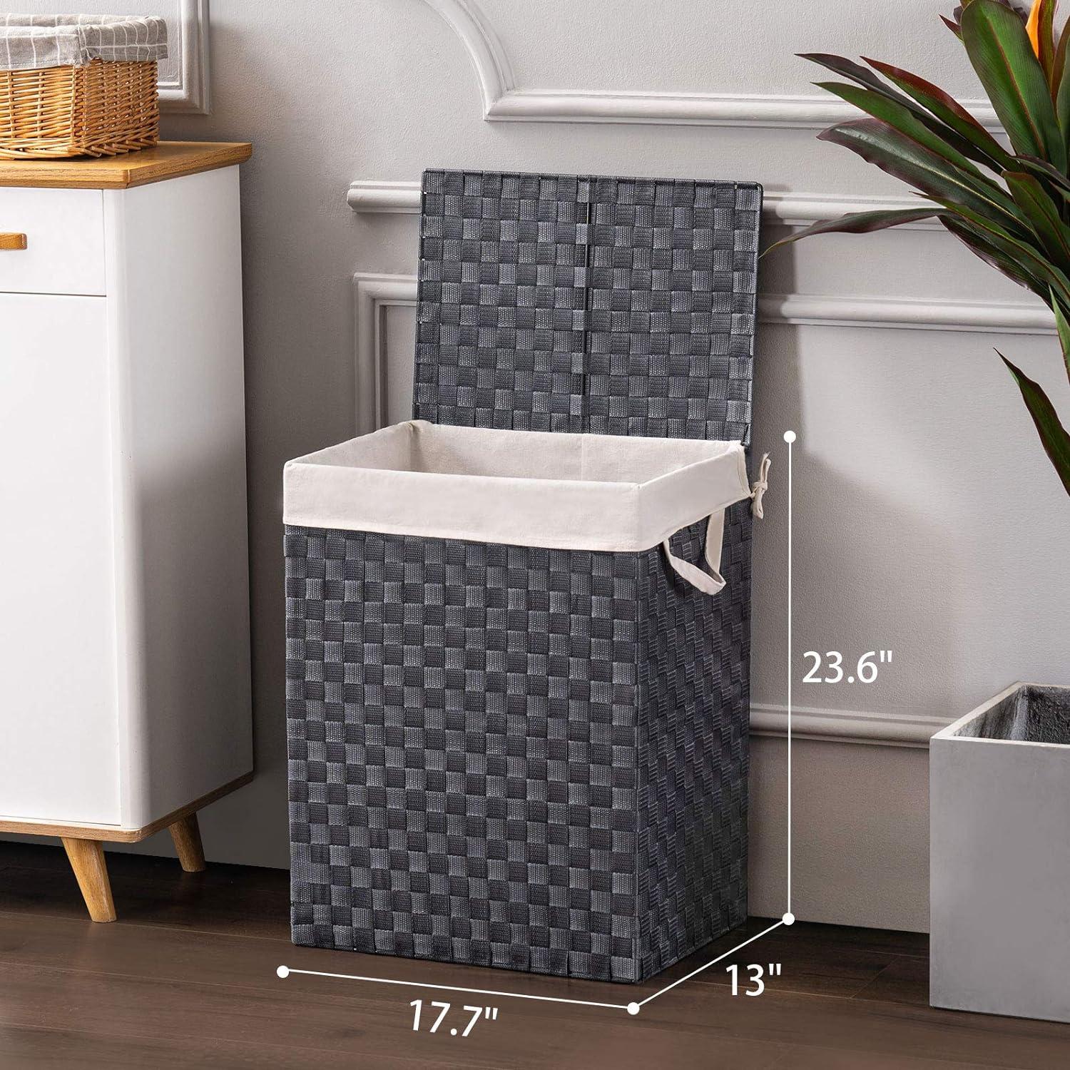 90L Large Laundry Hamper with Wheels,Rolling Laundry Basket with Lid and Renovable Liner Bag,Handwoven Rattan Organizer for bedroom, bathroom, laundry room (Grey)