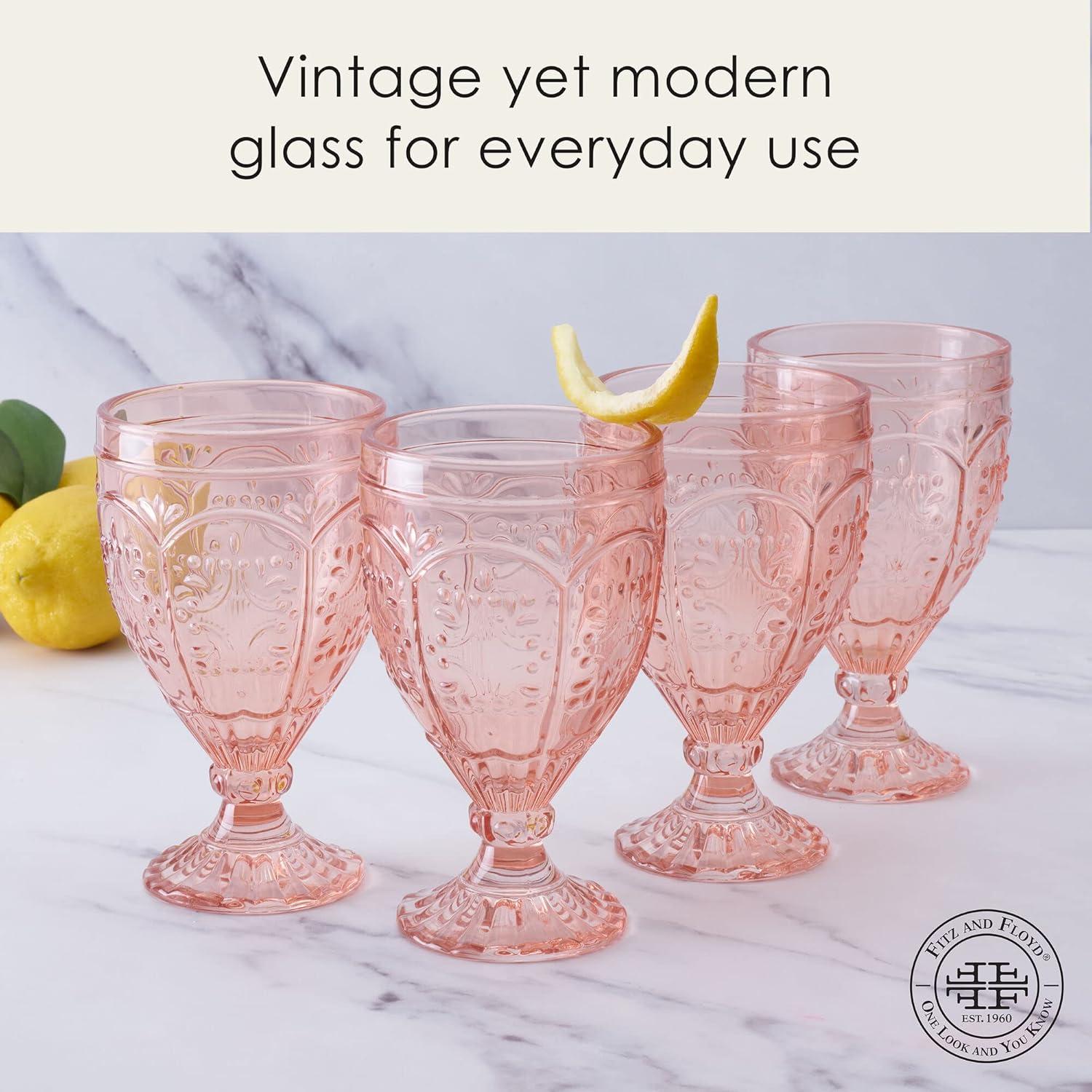 Blush Embossed Glass Goblet Set of Four