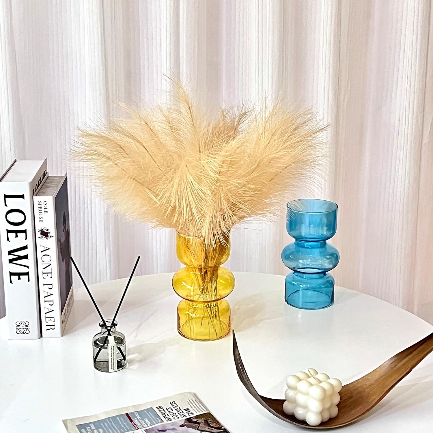 BLOFLO Blue Transparent Glass Hydroponic Vase, 7Inches Colored Glass Vase for Flower, Modern Geometric Three-Layer Floral Vases for Home Office Wedding Table Décor(Blue)