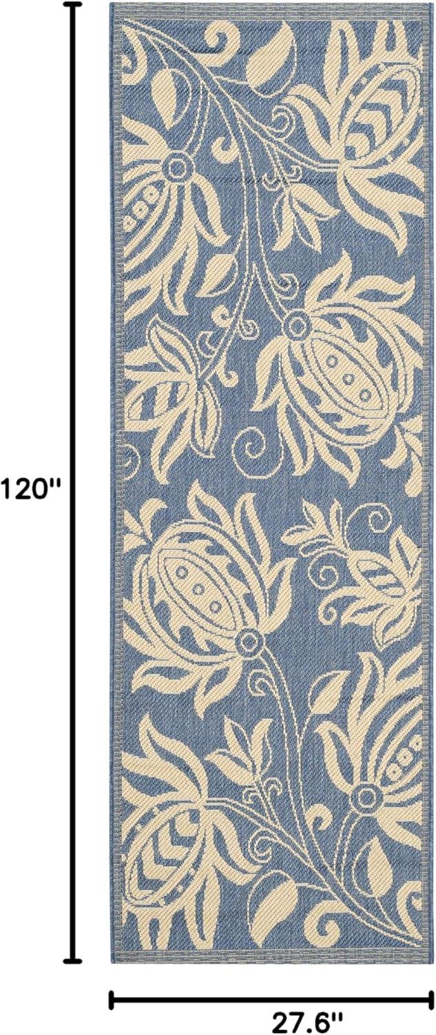 Clansy Machine Made Power Loom Indoor / Outdoor Blue/Natural Floral Rug