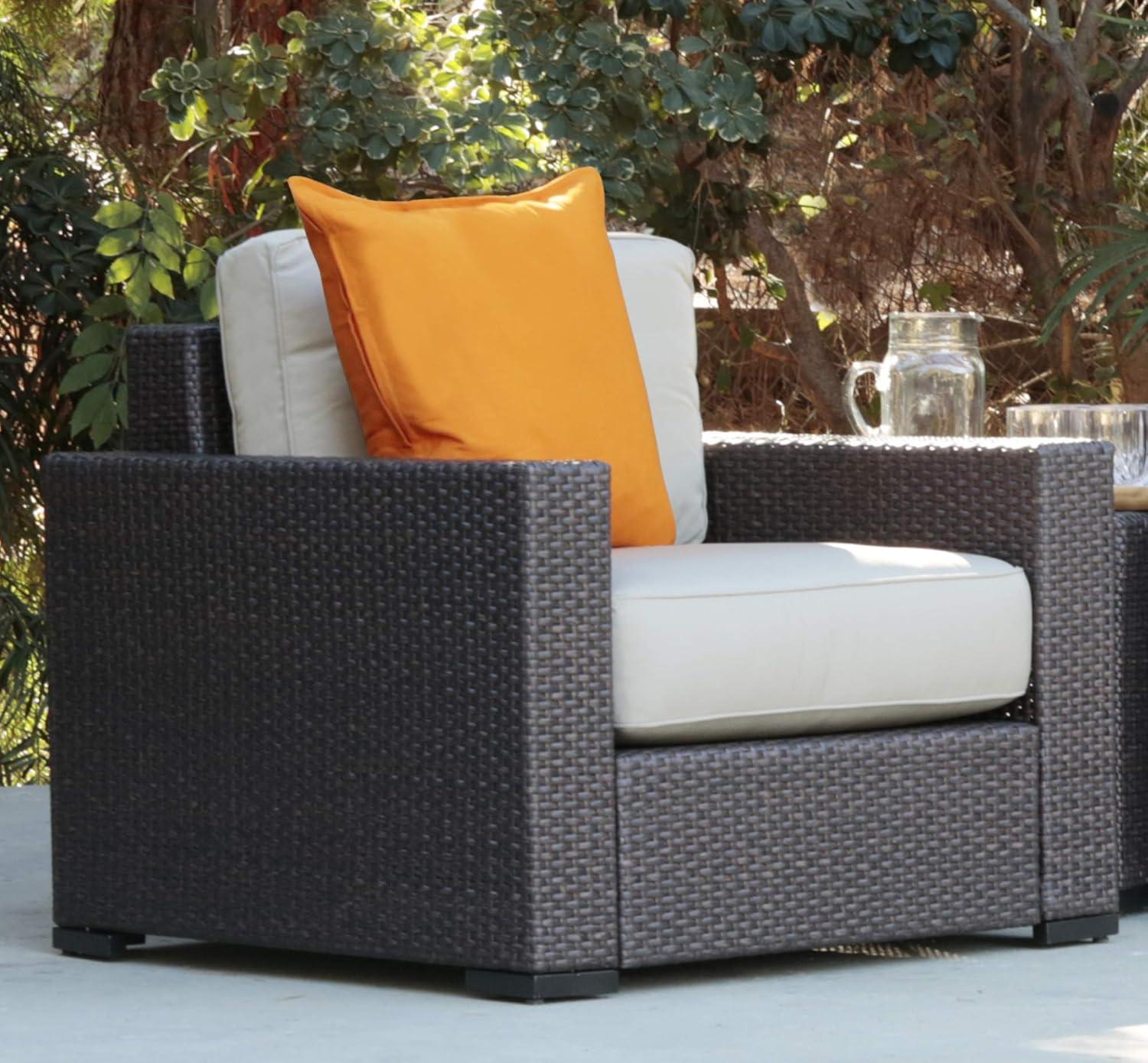 Laguna Brown Wicker Outdoor Arm Chair with Beige Cushions