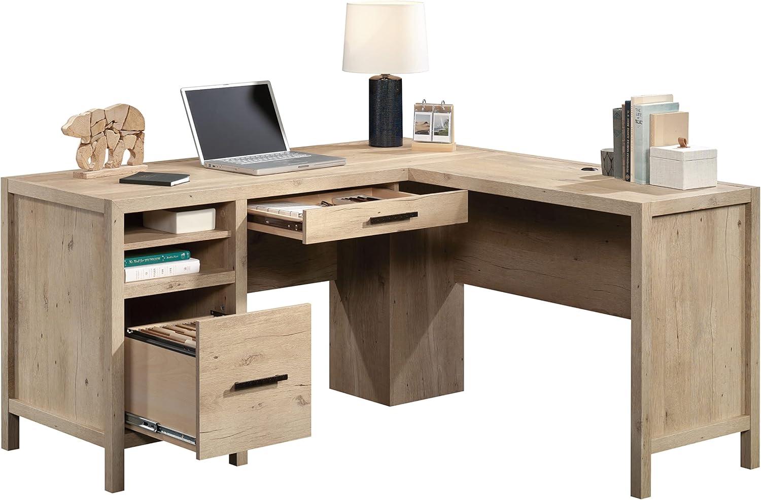 Prime Oak L-Shaped Desk with Drawers and Filing Cabinet