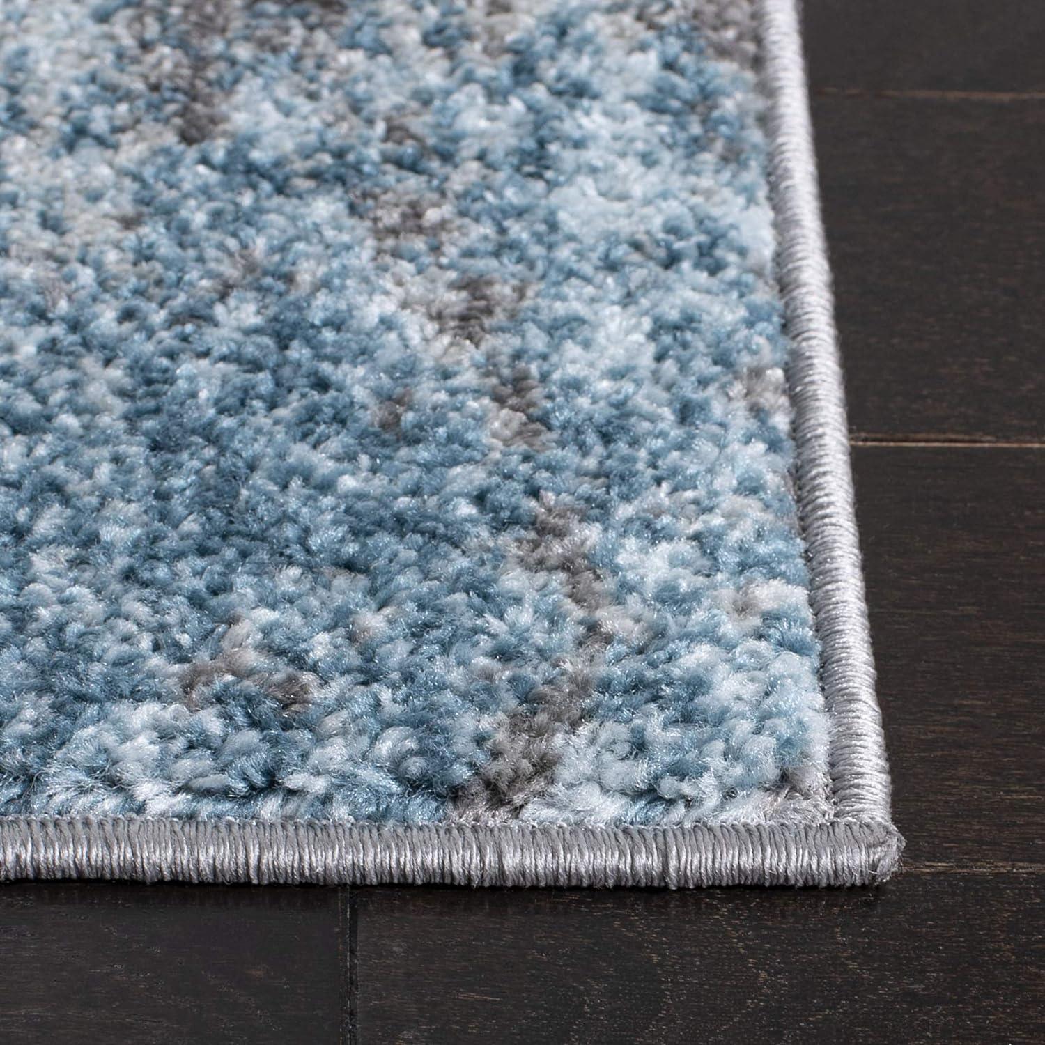 Modern Abstract Grey & Blue Synthetic 2' x 19' Runner Rug