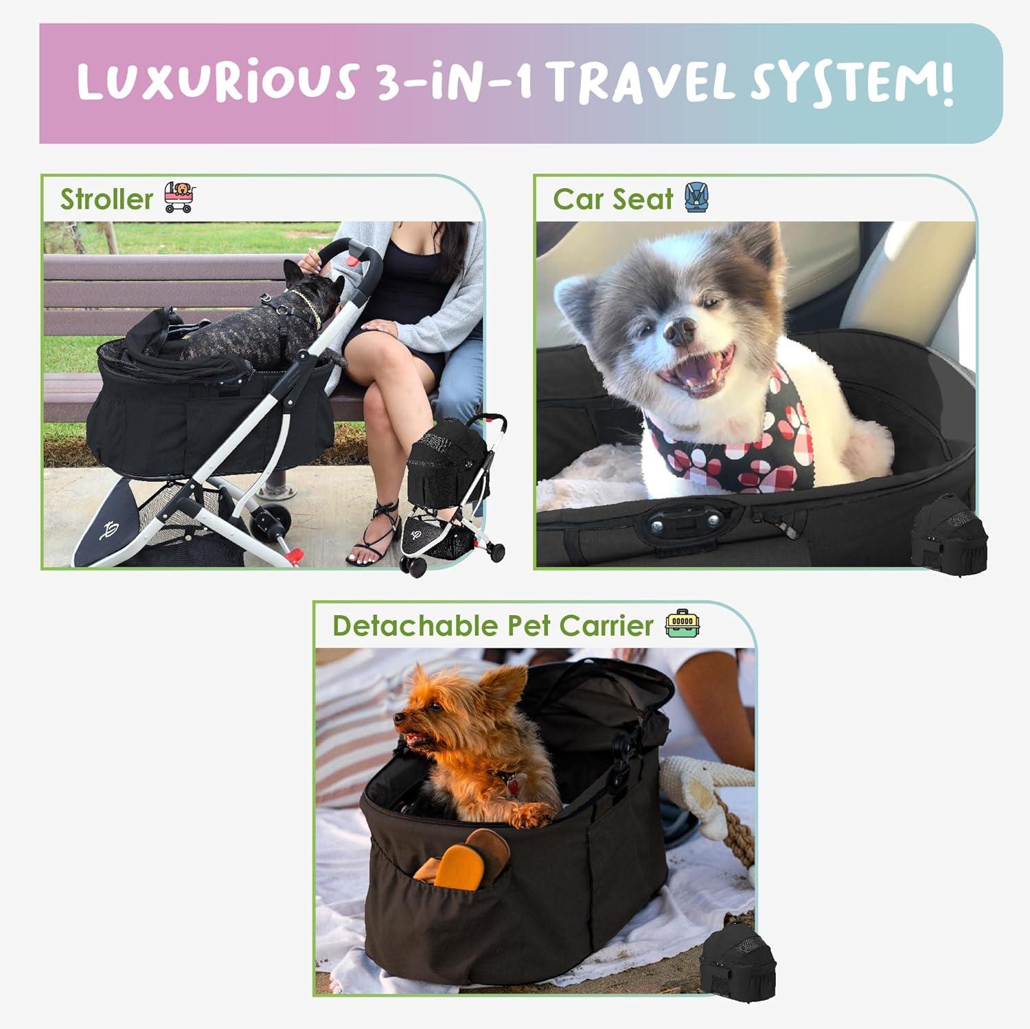 Petique Newport 3-in-1 Travel System Comfortable & Spacious Pet Animal Stroller