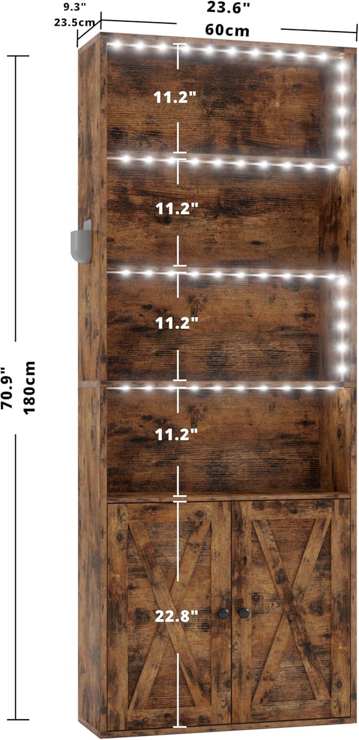 IRONCK Tall Bookcase with LED Lights, 70 in Industrial Bookshelf Display Shelf Floor Standing for Home Office, Living Room, Bed Room