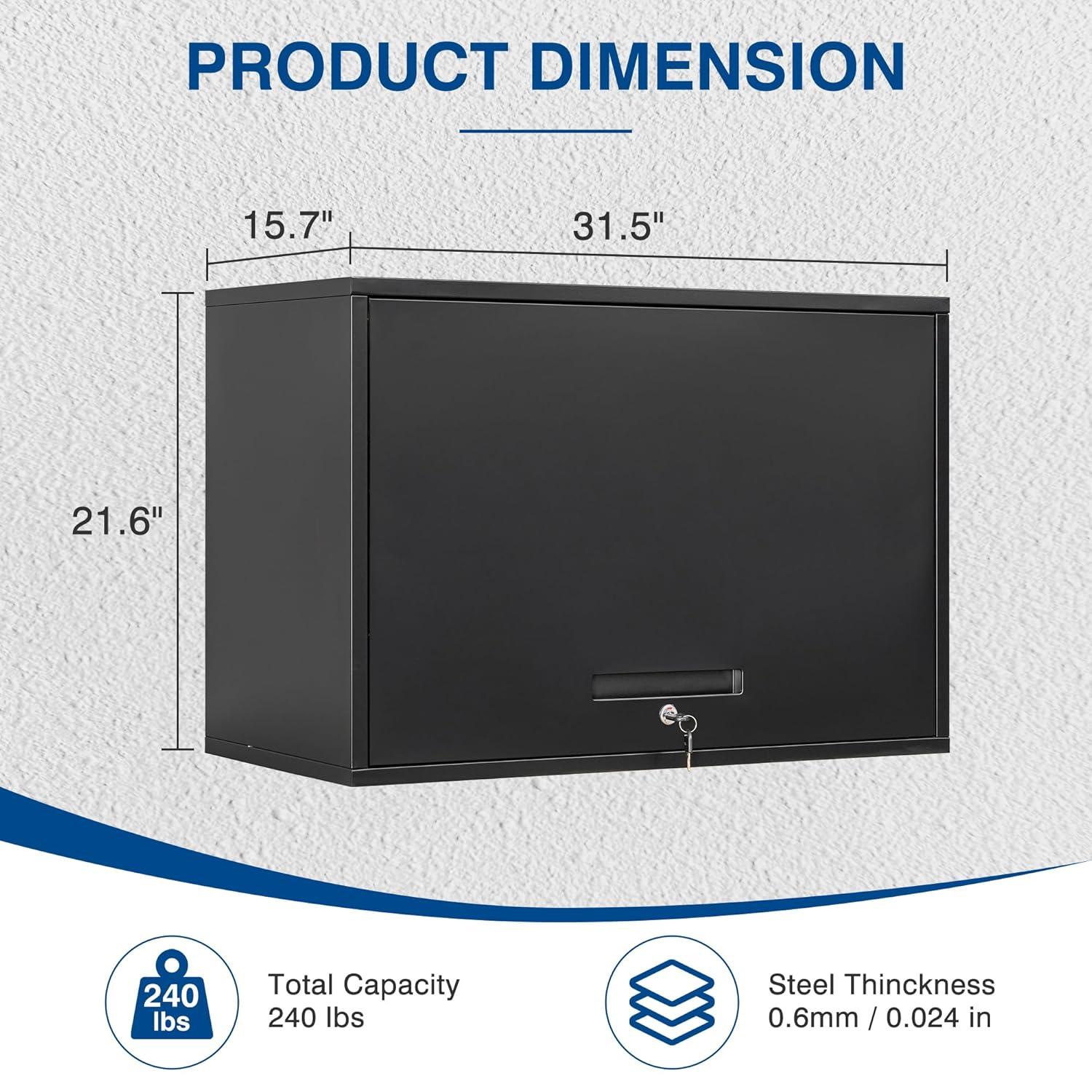 Metal Storage Cabinet Black Wall Cabinets with Shelf and Locking Door - Wall Mounted Storage Cabinet for Garage Warehouse Home Office - Assembly Required