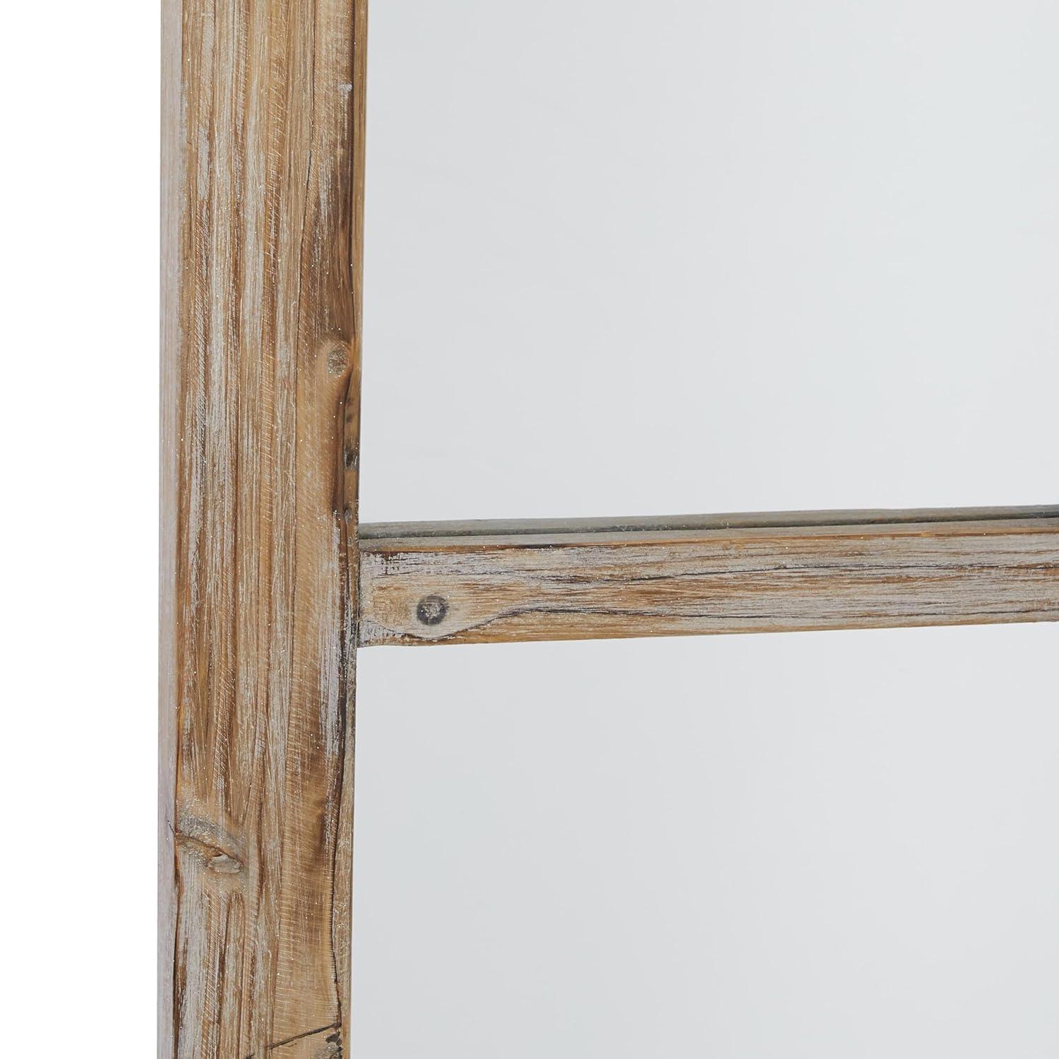 DecMode Contemporary Squre Wood Window Shaped Wall Mirror, 56"W x 44"H with Distressed Brass Colored Frame