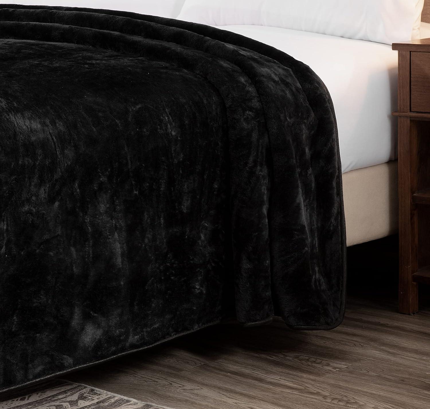 Chezmoi Collection Heavy Thick Korean Style Faux Mink Blanket Single Ply 9 Lbs, 750GSM Silky Soft Plush Raschel Mink Blanket, 92" x 106" US King Size, Solid Black