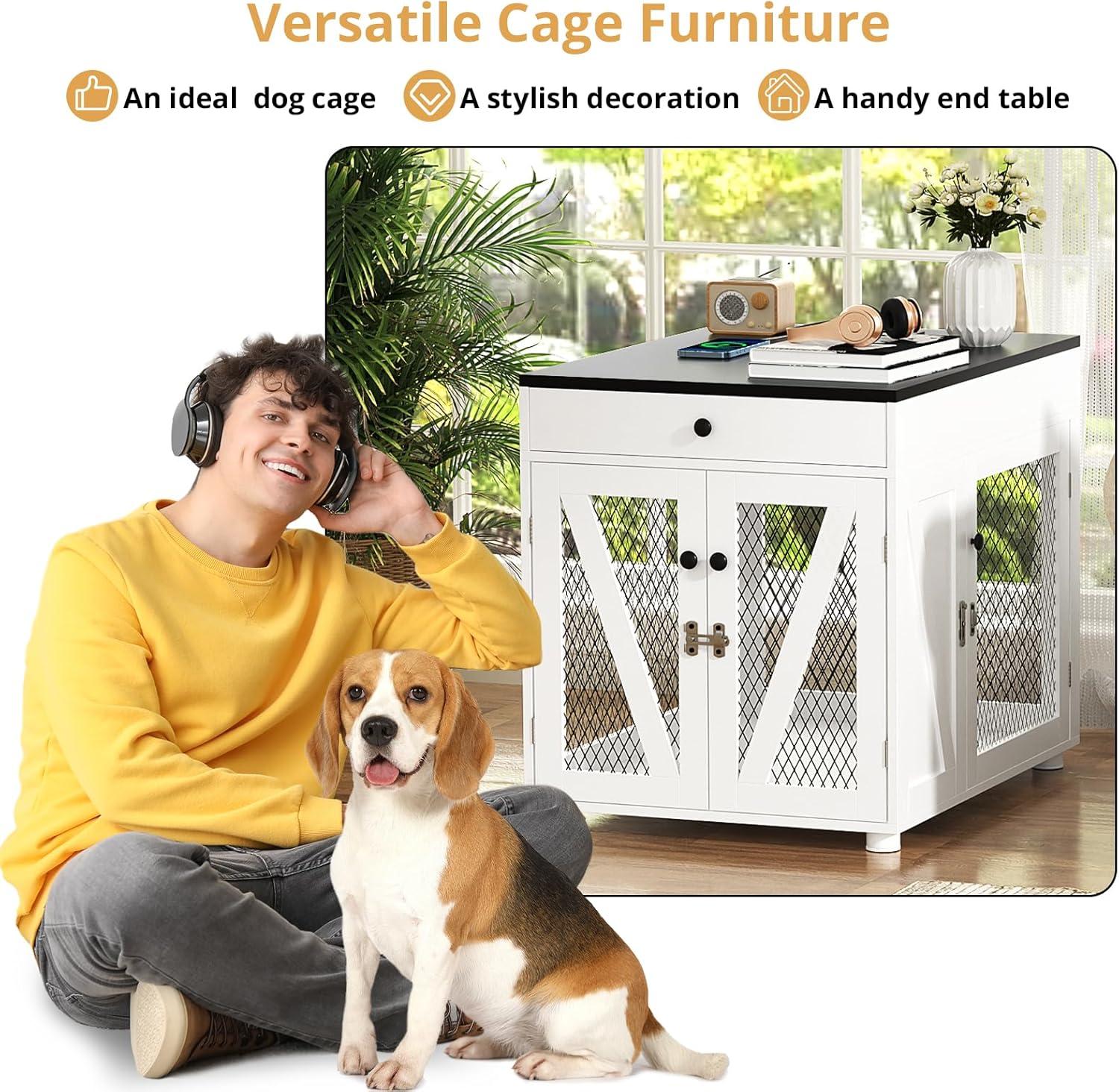 Tucker Murphy Pet™ Dog Crate Furniture, Wooden Dog Kennel End Table with USB Charging Station, Storage Drawer, Double Latched Door, Farmhouse Furniture-Style Crate Side Table for Dogs Under 40 lbs, Indoor Use