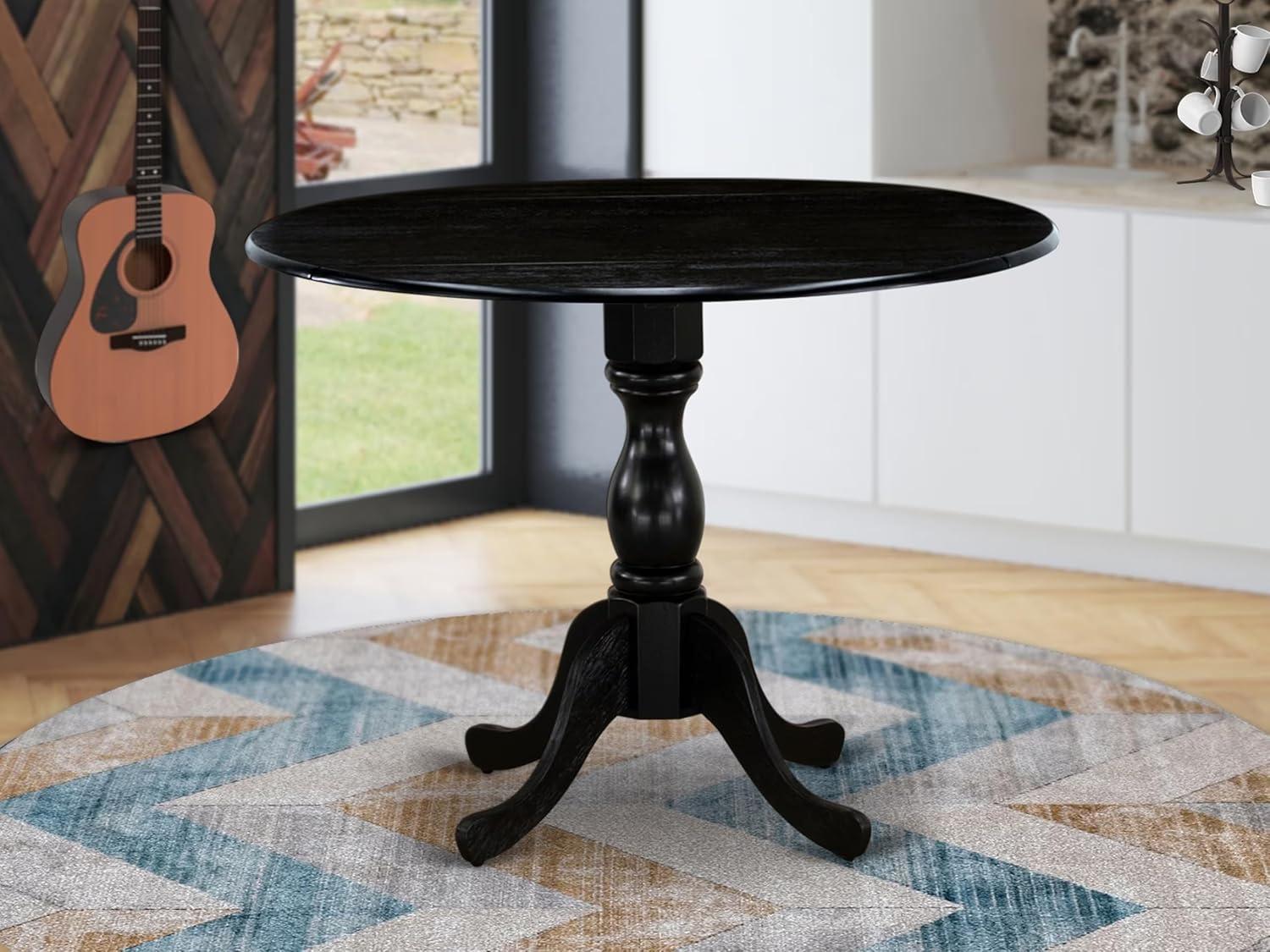 East West Furniture Dublin Wood Dining Table with Pedestal Legs in Black