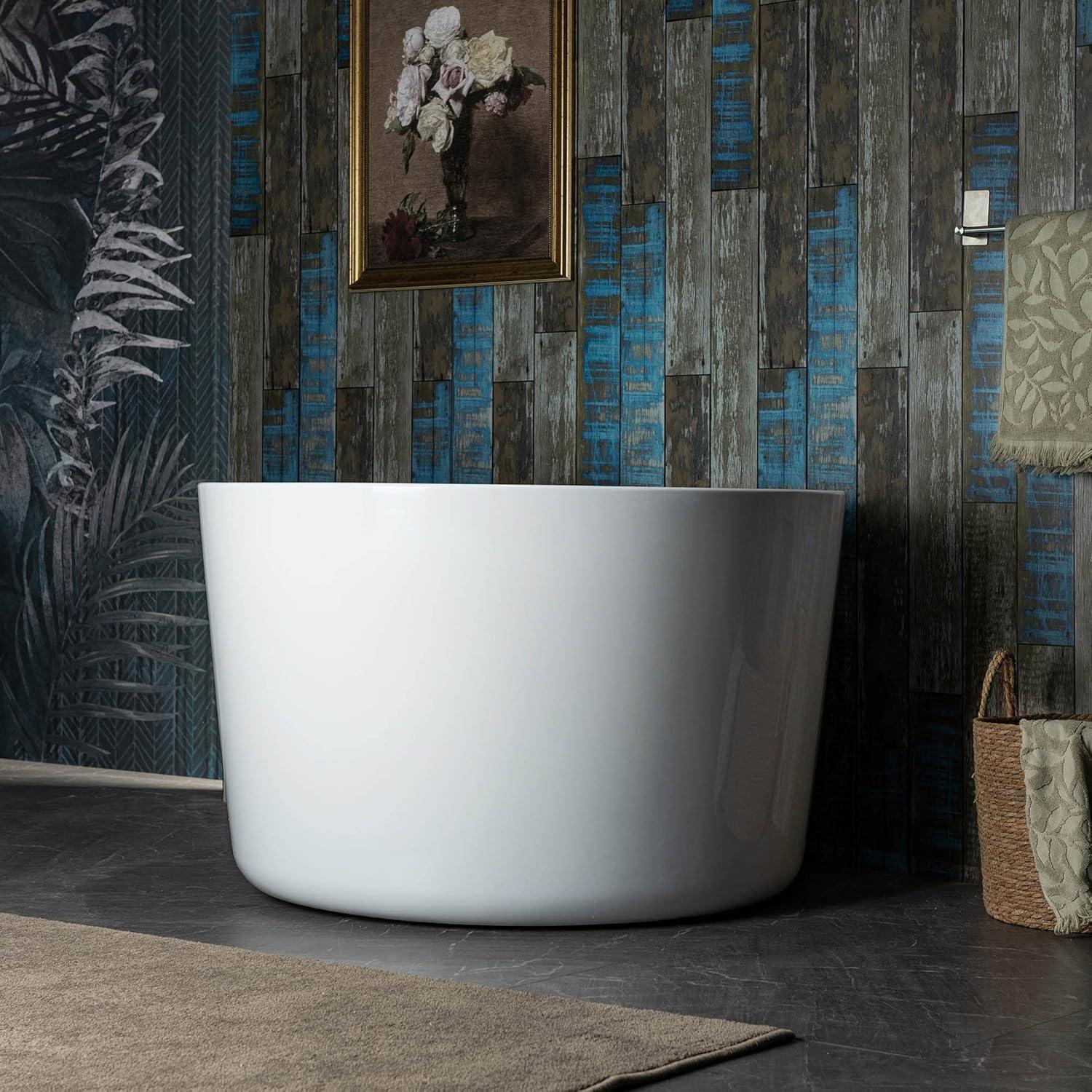 WOODBRIDGE 41" Acrylic Freestanding Bathtub Contemporary Soaking Tub, White Acrylic,Matte Black Drain/Overflow