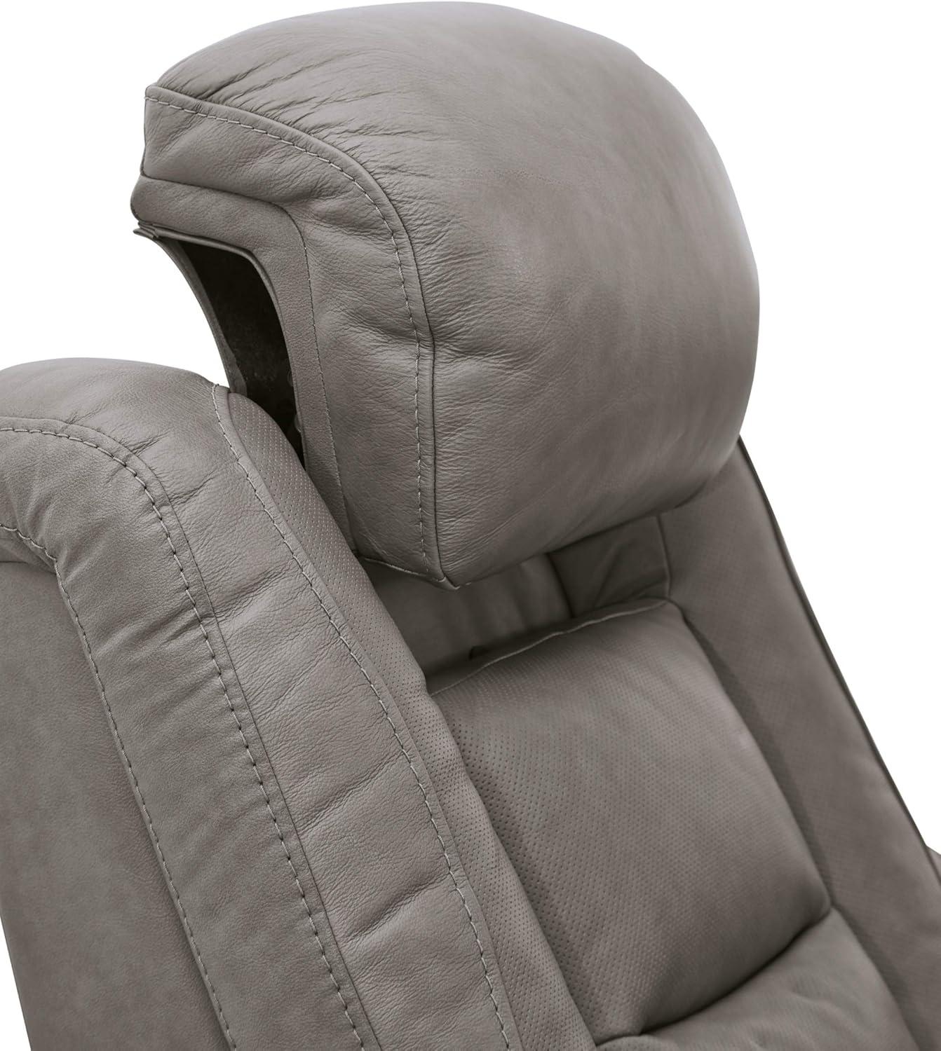 Signature Design by Ashley The Man-Den Leather Power Recliner in Gray