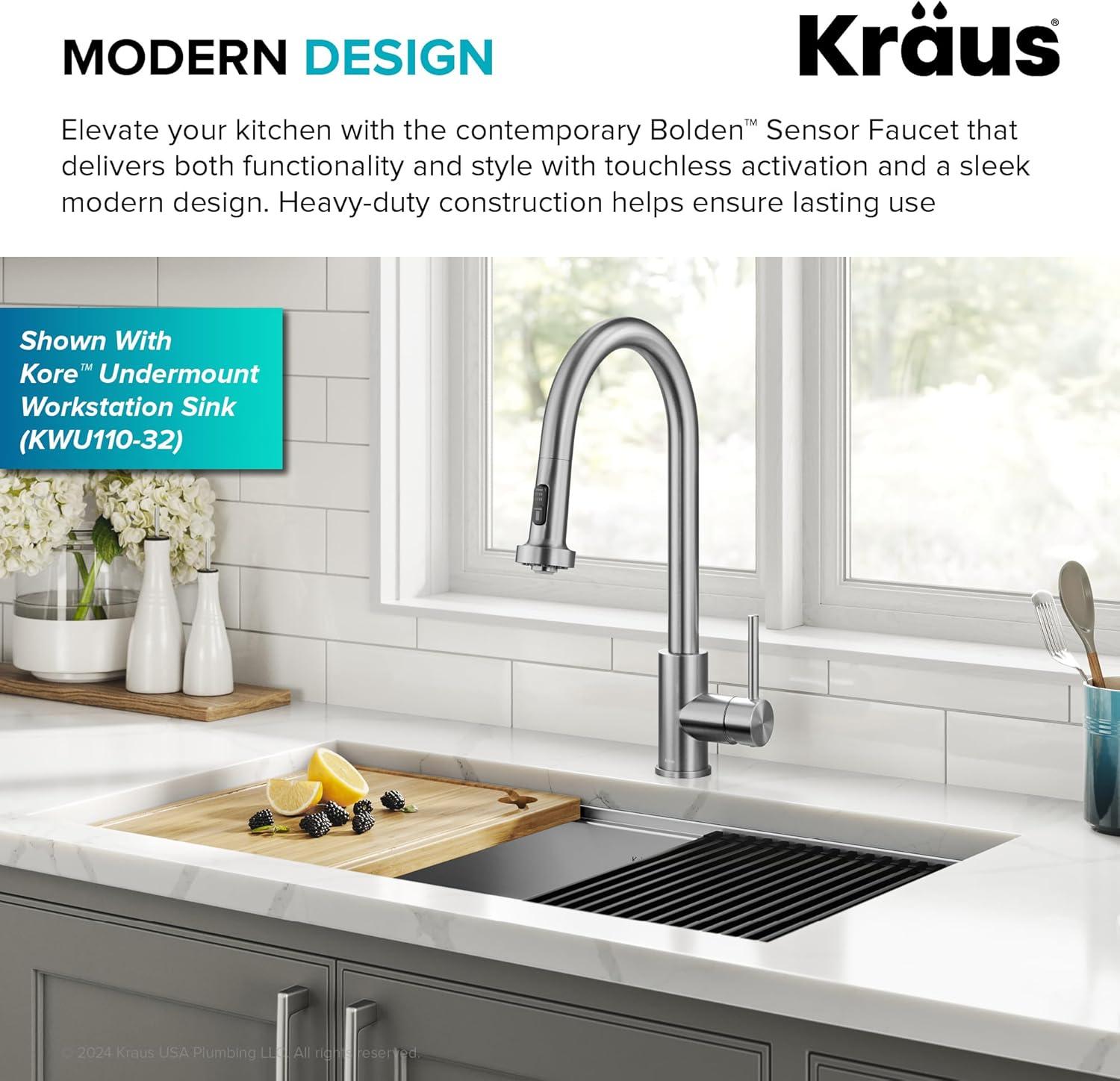 KRAUS Bolden Motion Sensor Single Handle Pull Down Touchless Kitchen Faucet