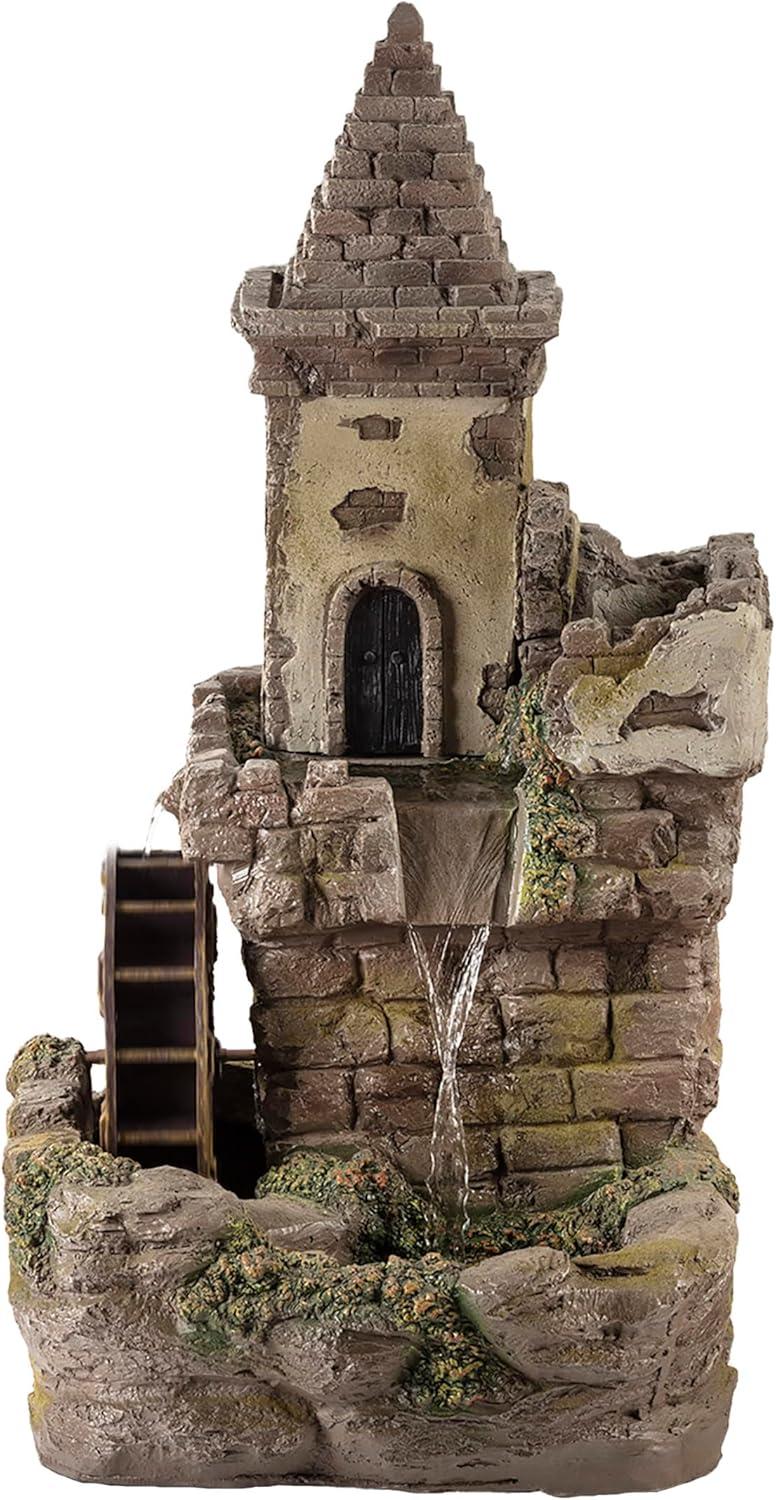 Fairy Castle Bronze Finish Tiered Fountain with Waterwheel