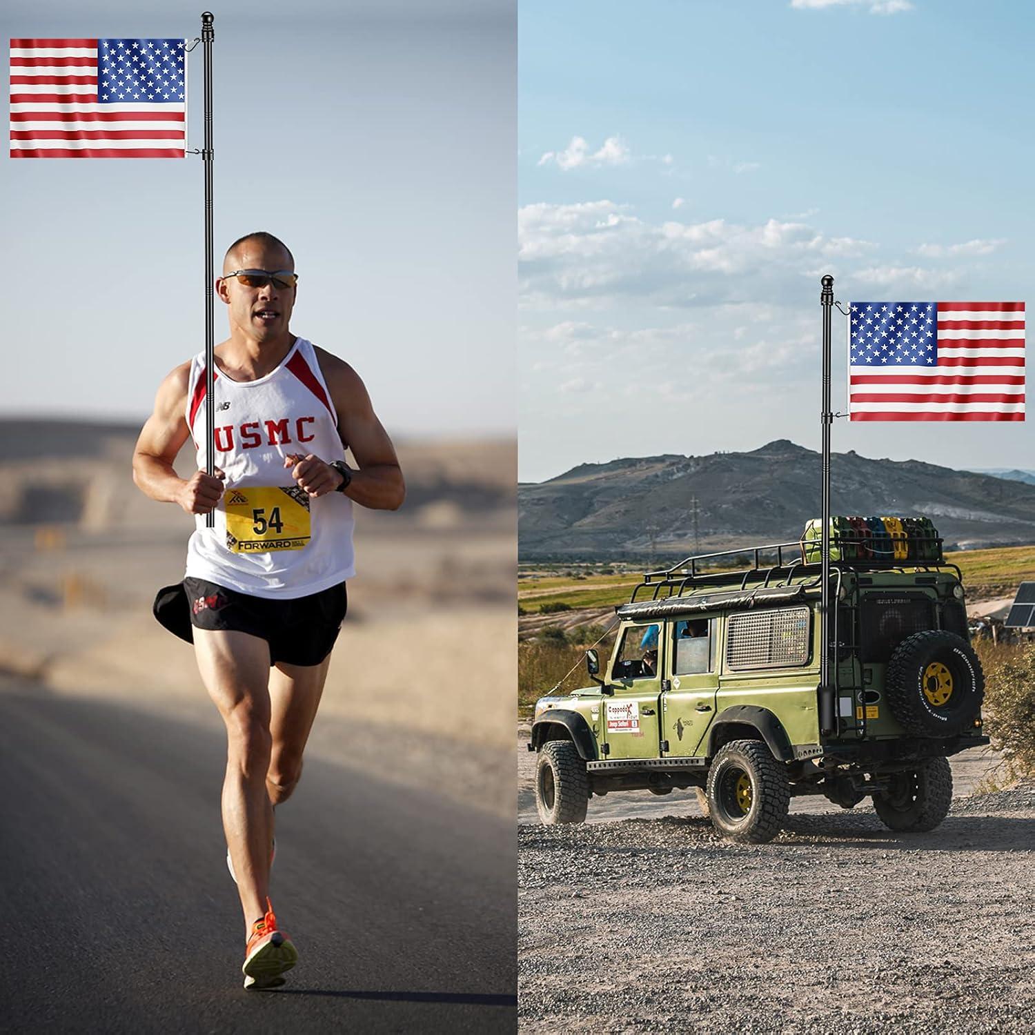 6 FT Flag Pole Kit with Mutil-Position Adjustable Bracket & Spinning Flagpole Rings, 1" Thicken Stainless Steel Metal Flag Poles for 3x5 Flag Outside House Wall Post Mount (6 FT, w/180° Black Bracket)