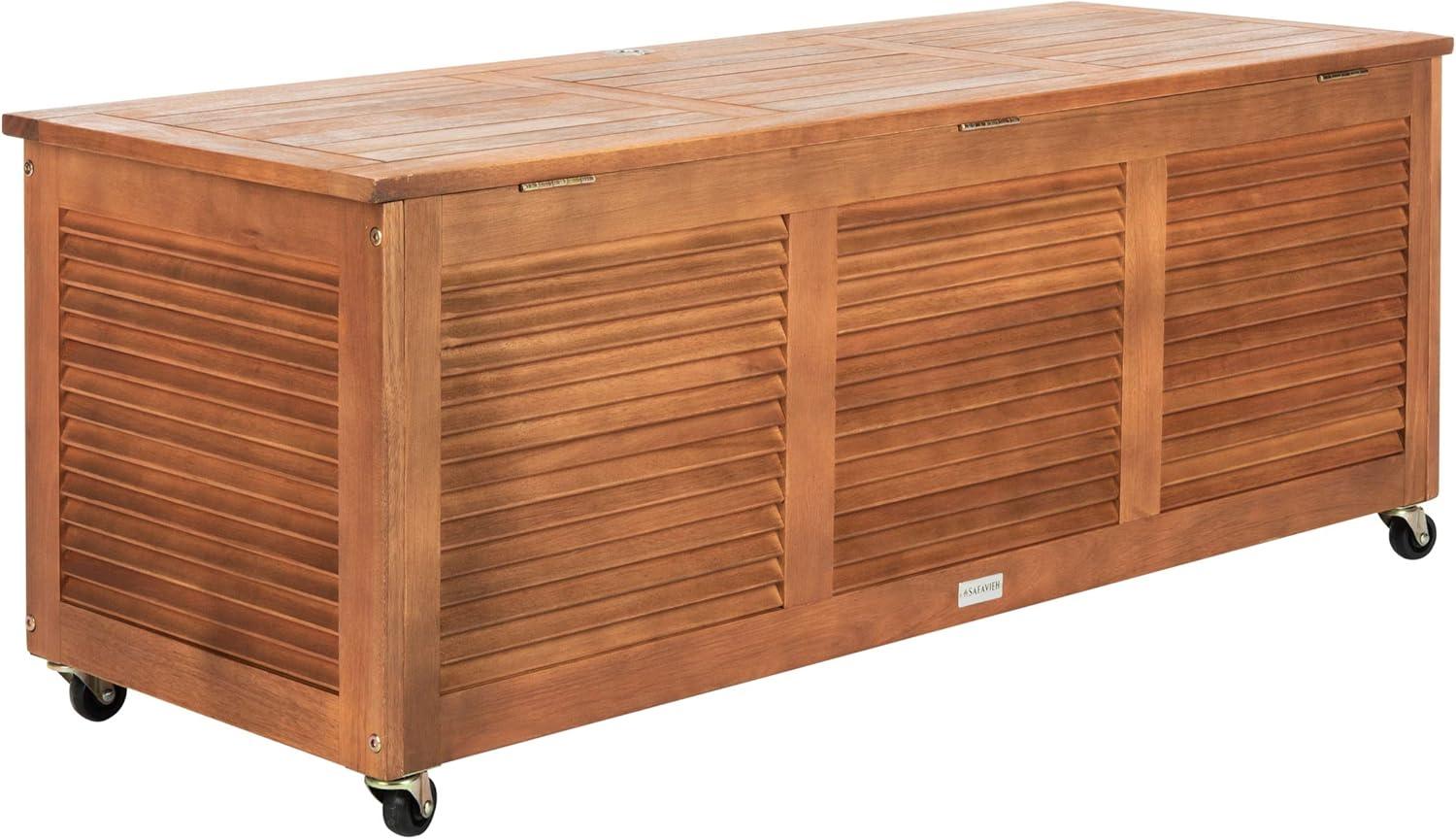 Elina 47.2 Inch Natural Wood Outdoor Deck Box with Wheels