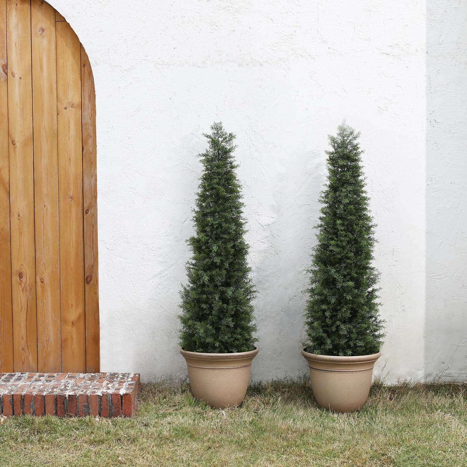 Artificial Cedar Tree 5FT Artificial Cedar Topiary Trees for Outdoors Potted Fake Cypress Trees Faux Evergreen Plants for Home Porch Decor Set of 2