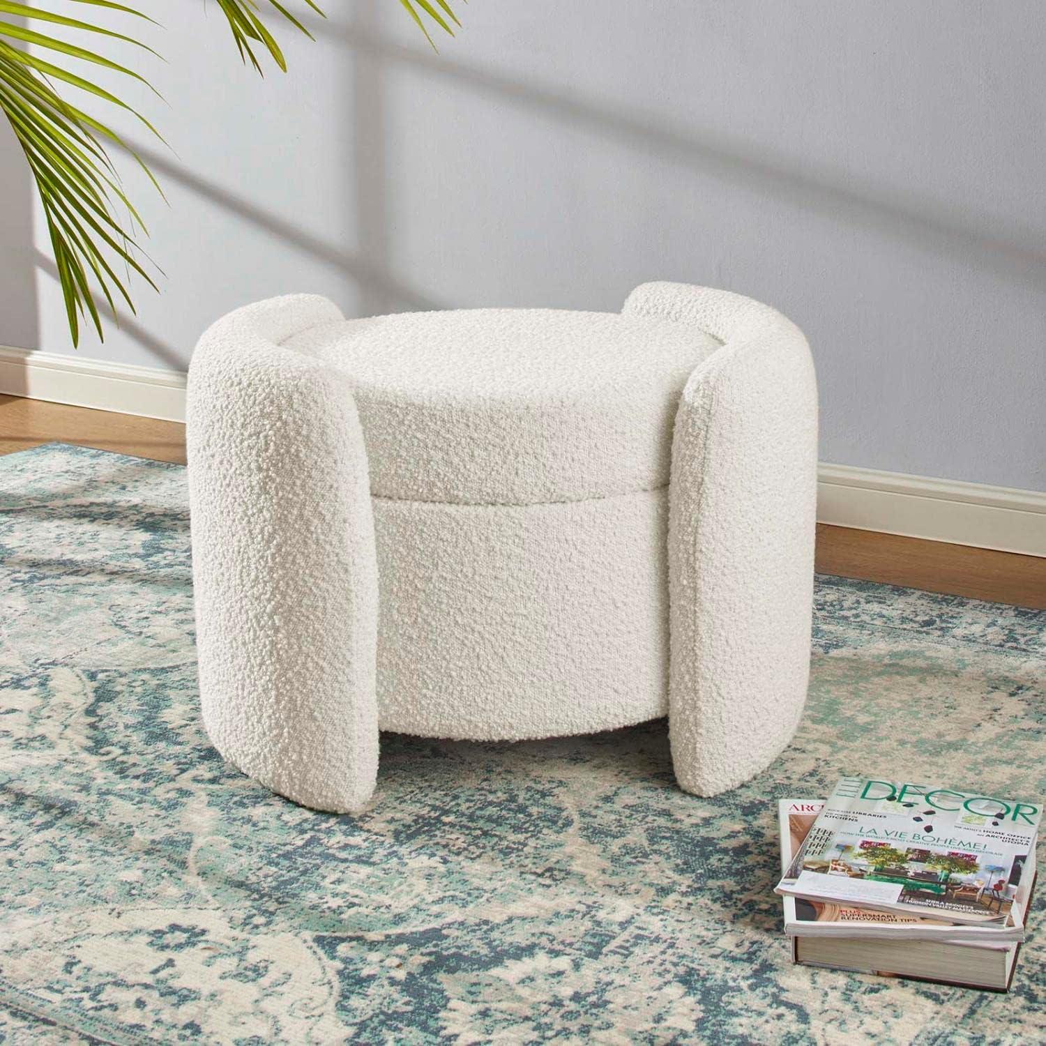 Modway Nebula Modern Boucle Fabric Upholstered Ottoman in Ivory