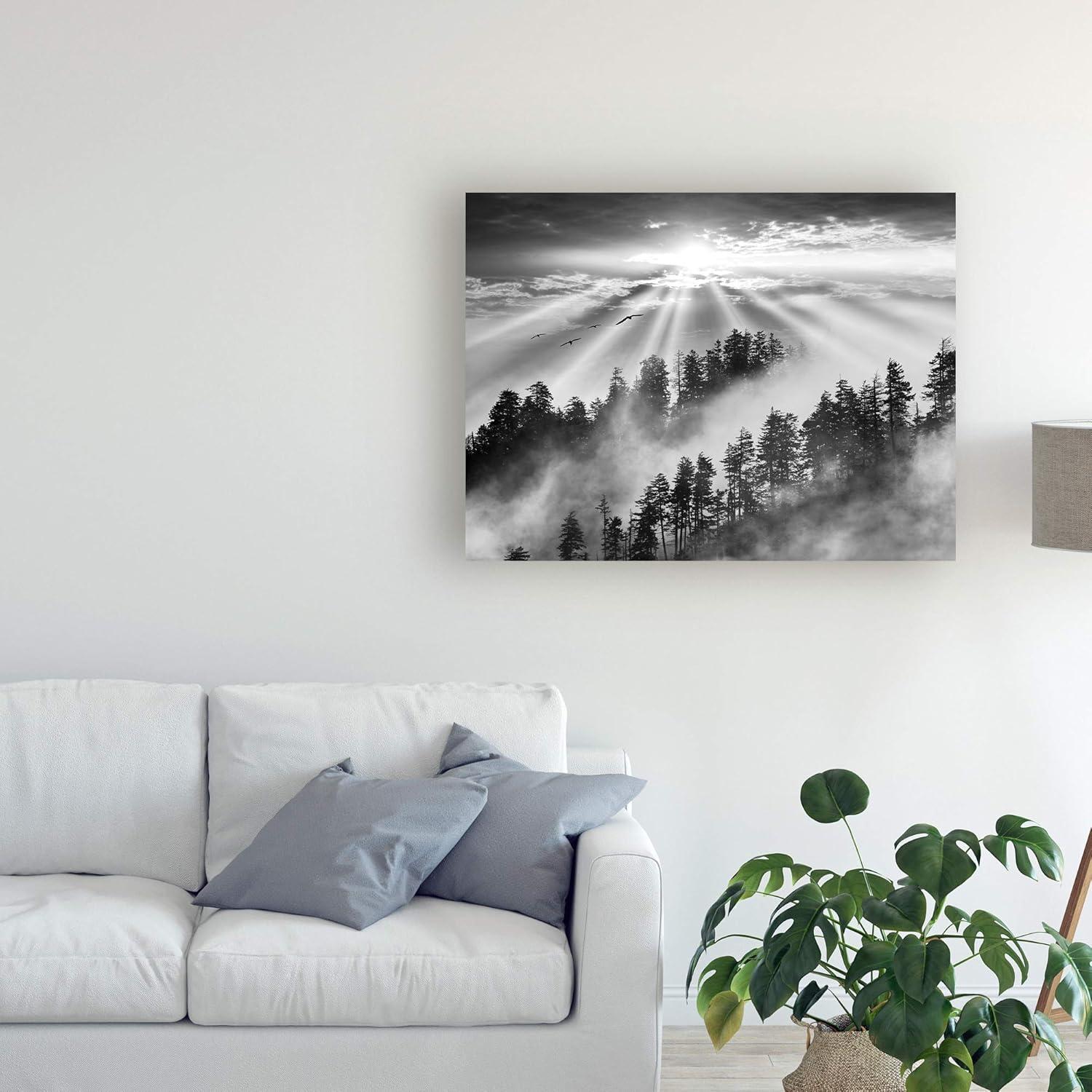 Trademark Fine Art -Monte Nagler 'Smoky Mountain Sunrise Tennessee Black And White' Canvas Art