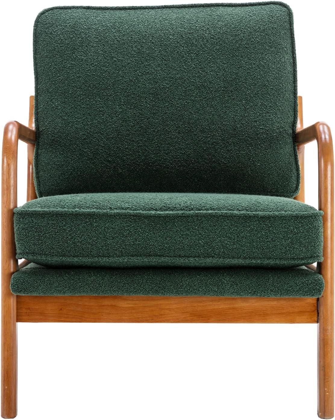 Emerald Green Faux Leather Barrel Accent Chair with Wood Frame