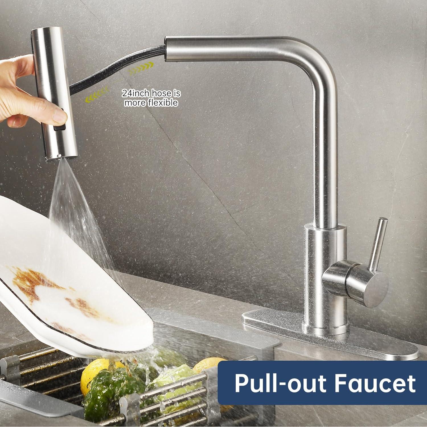 Brushed Nickel High-Arc Kitchen Faucet with Pull-Out Spray