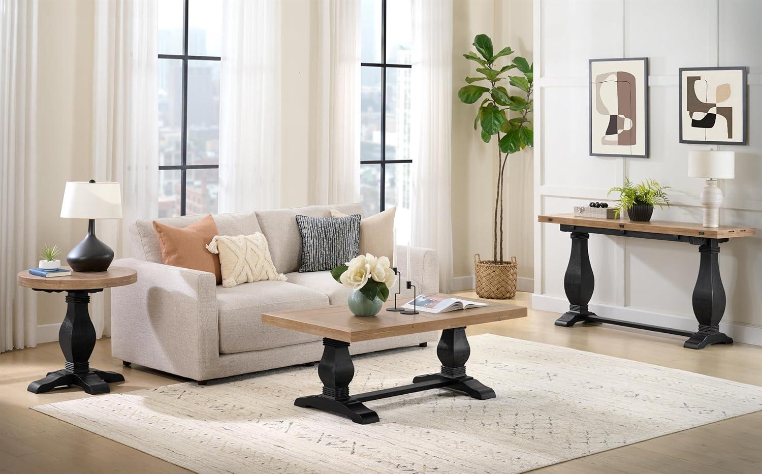 Martin Svensson Home Napa Pedestal Solid Wood Coffee Table, Grey